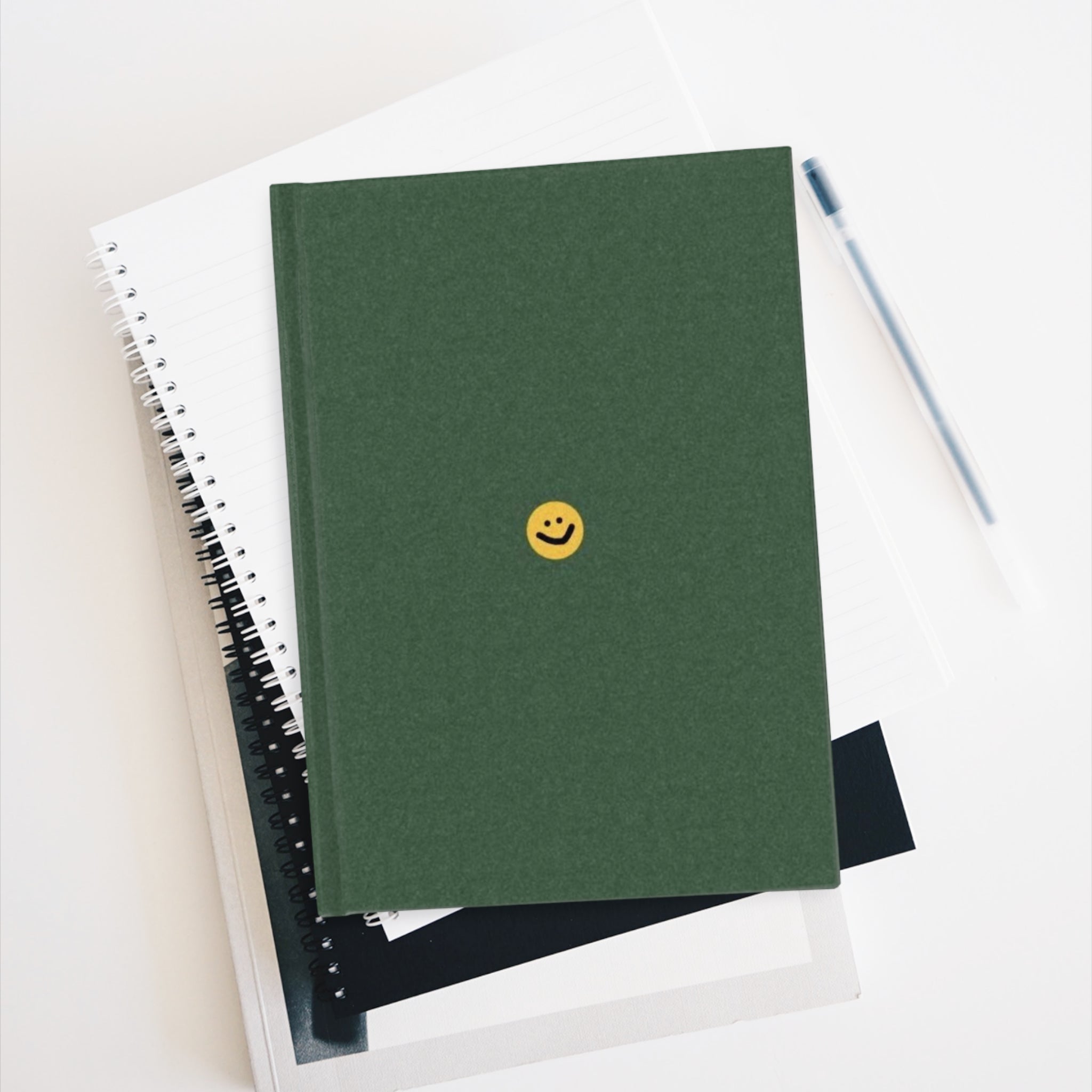 Green Smiley Hardcover Journal — Ruled Hardcover Notebook for Positive Notes & Daily Planning