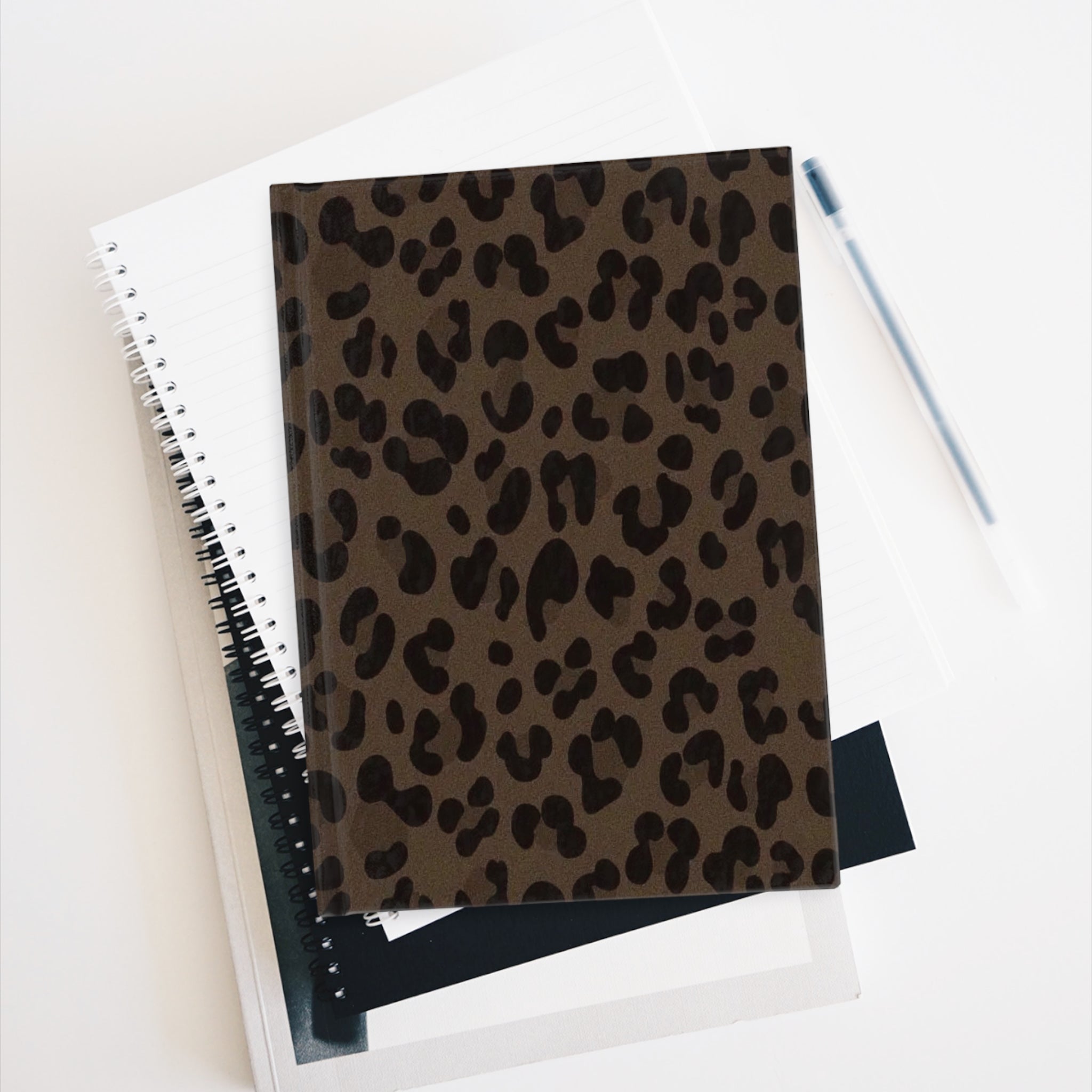 Leopard Print Brown Hardcover Ruled Journal — Pocket Notebook for Notes & Daily Planning