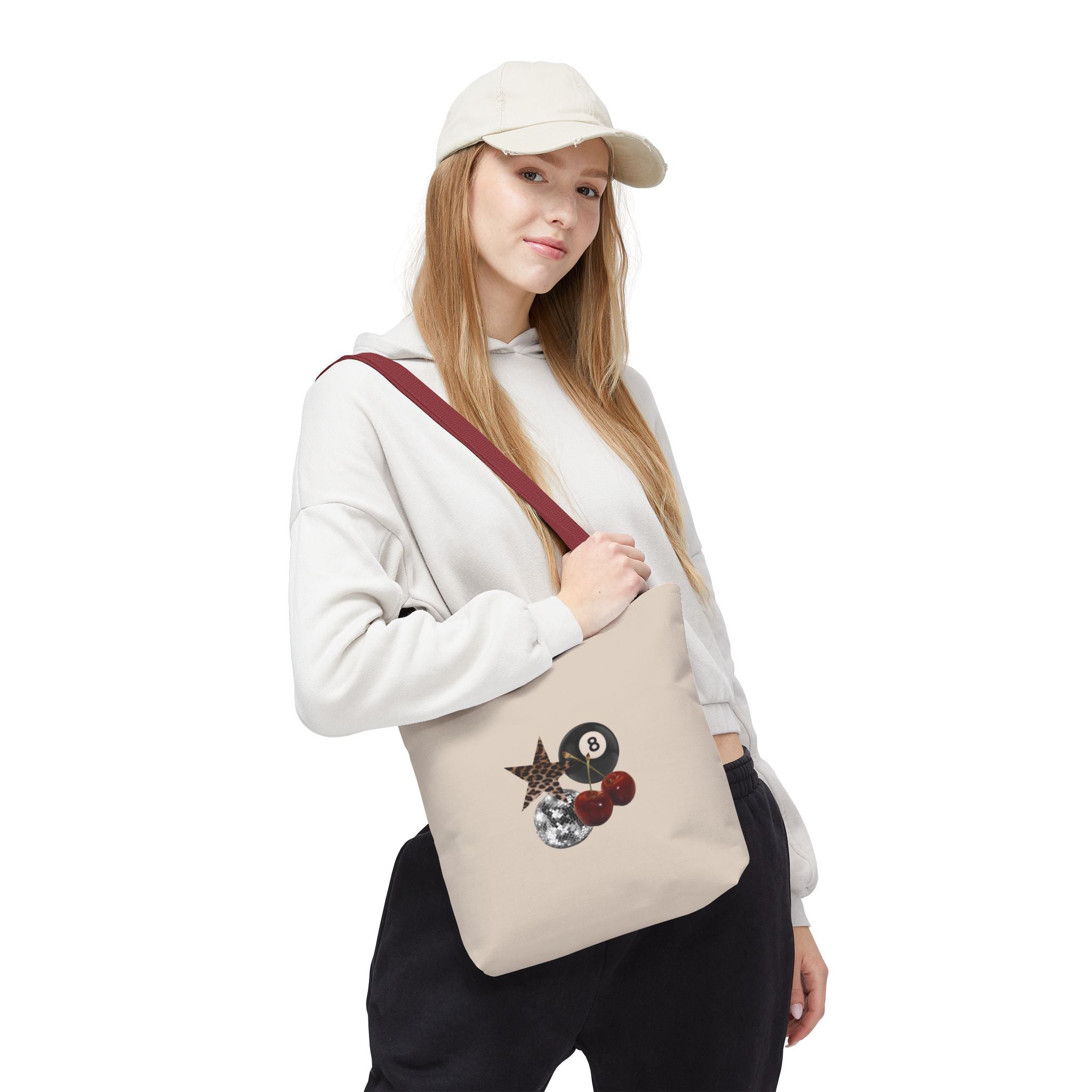 Vintage Retro Collage Tote Bag — 8 Ball, Stars & Cherry Graphic
