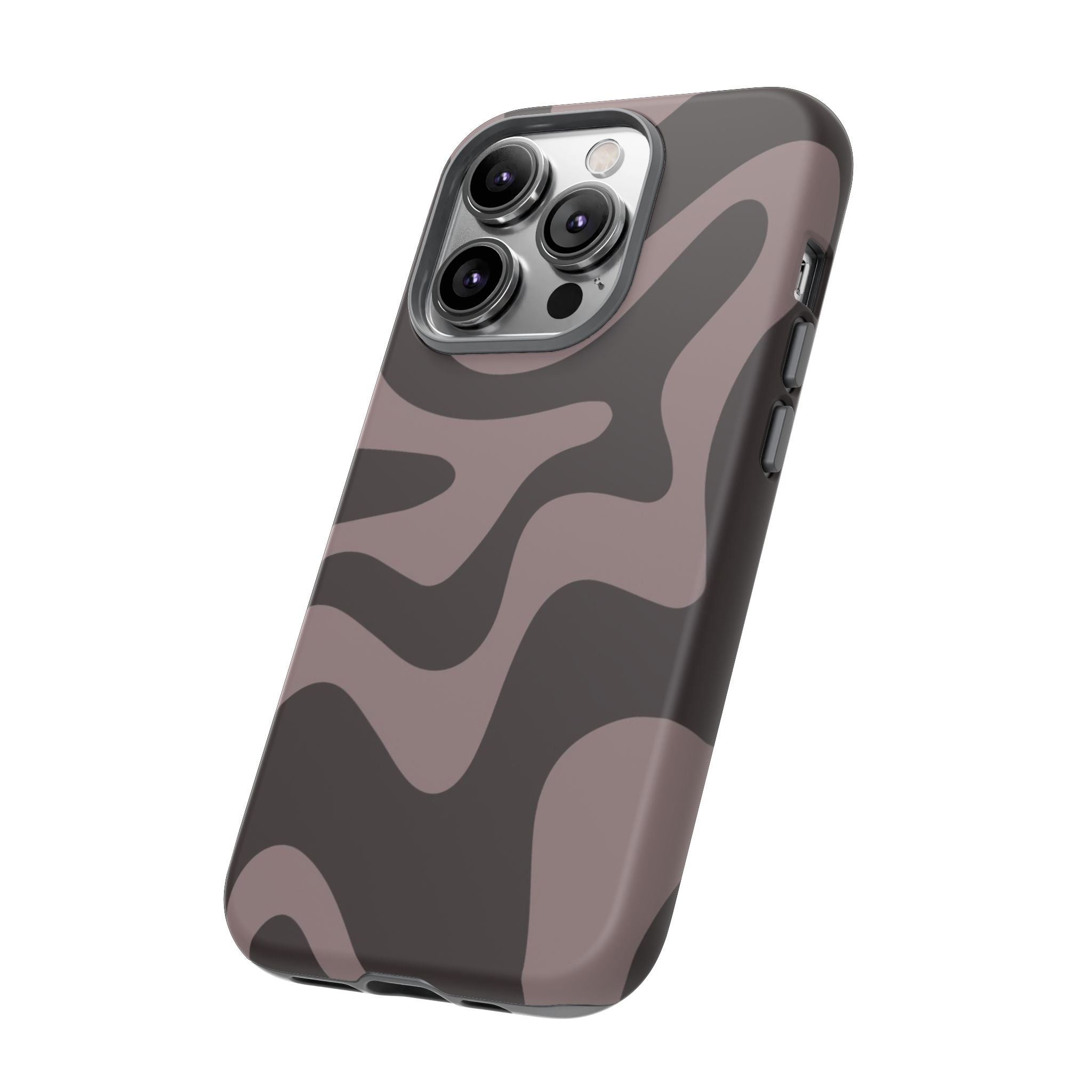 Camouflage Swirl iPhone Case — Matte Brown Abstract Camo Protective Cover