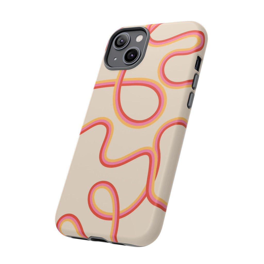 Retro Loop Pattern iPhone Case – Peach & Sunset Abstract Tough Case