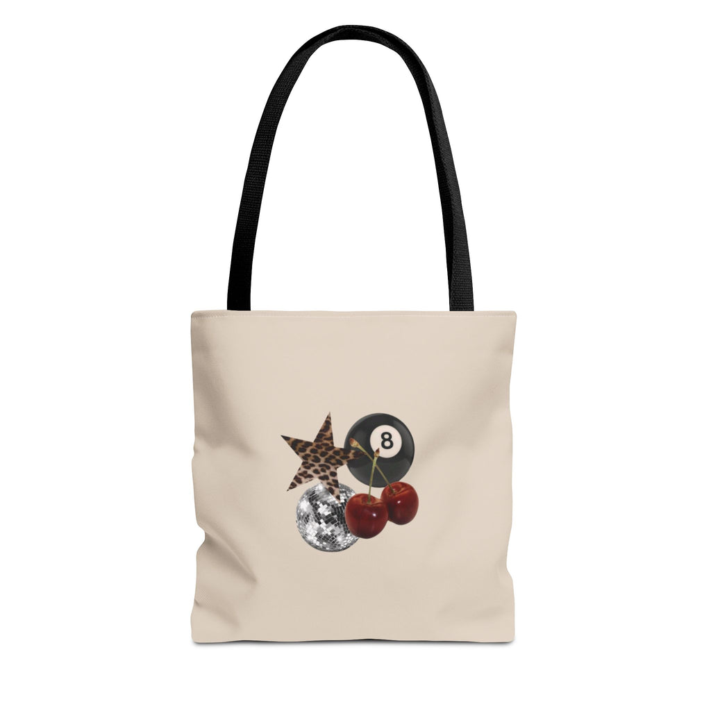 Vintage Retro Collage Tote Bag — 8 Ball, Stars & Cherry Graphic
