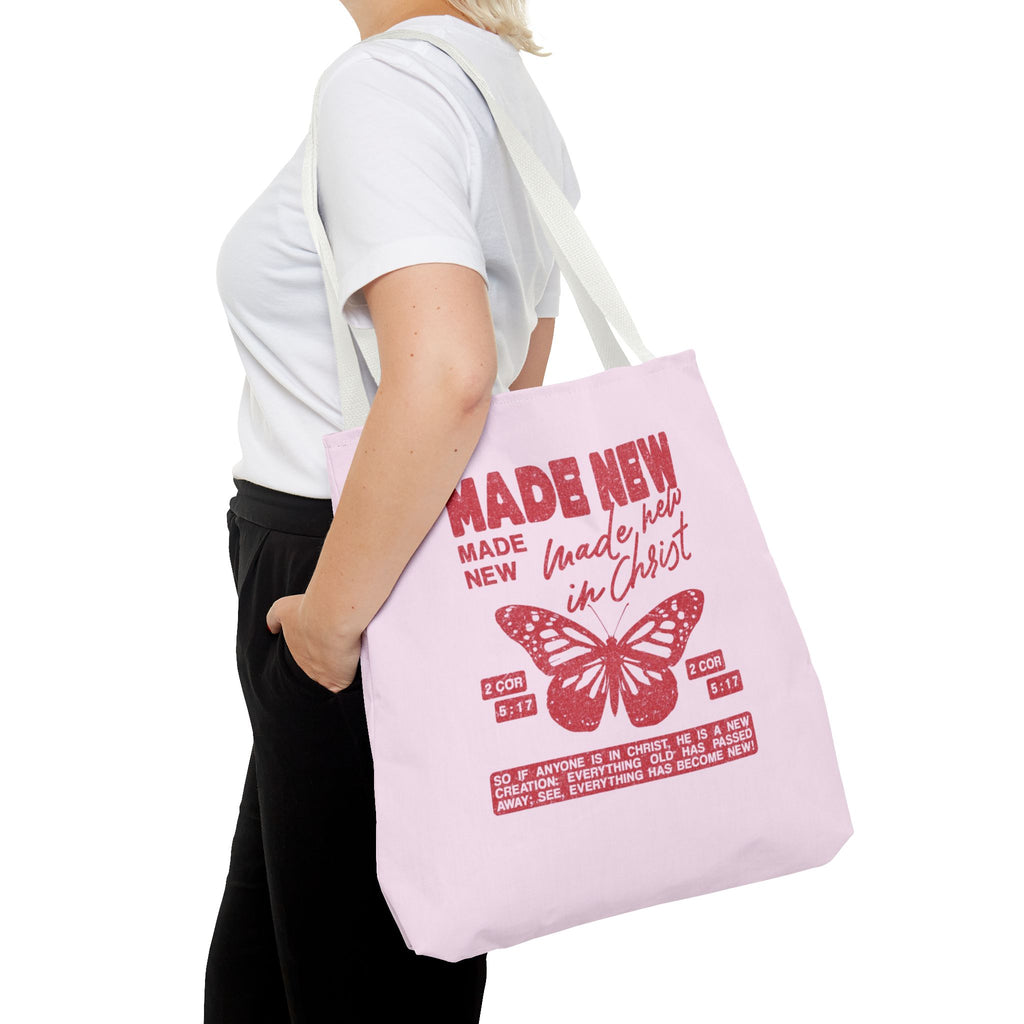 "Made New in Christ" Pink Butterfly Tote