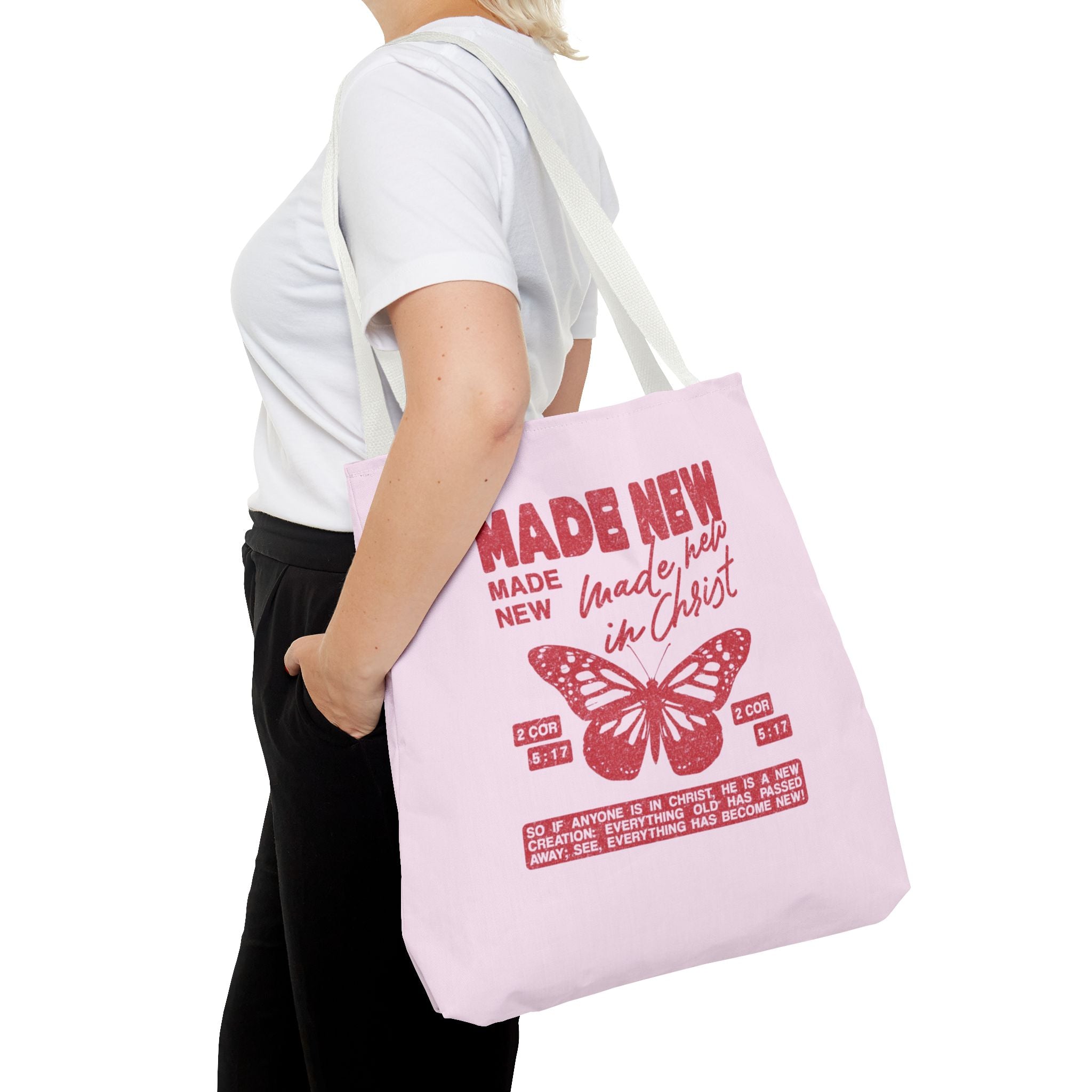 "Made New in Christ" Pink Butterfly Tote