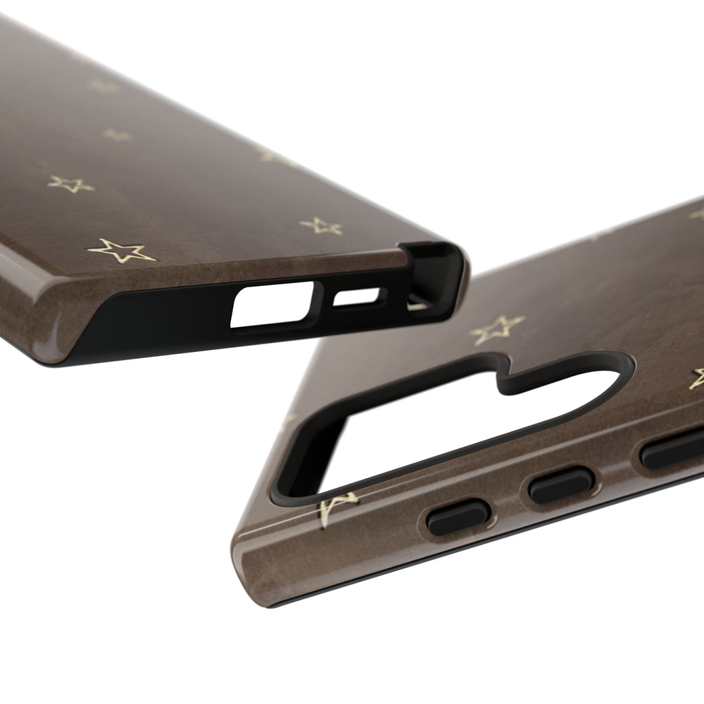 Brown Star Pattern Tough Phone Case – Rugged Leather-Look Protection