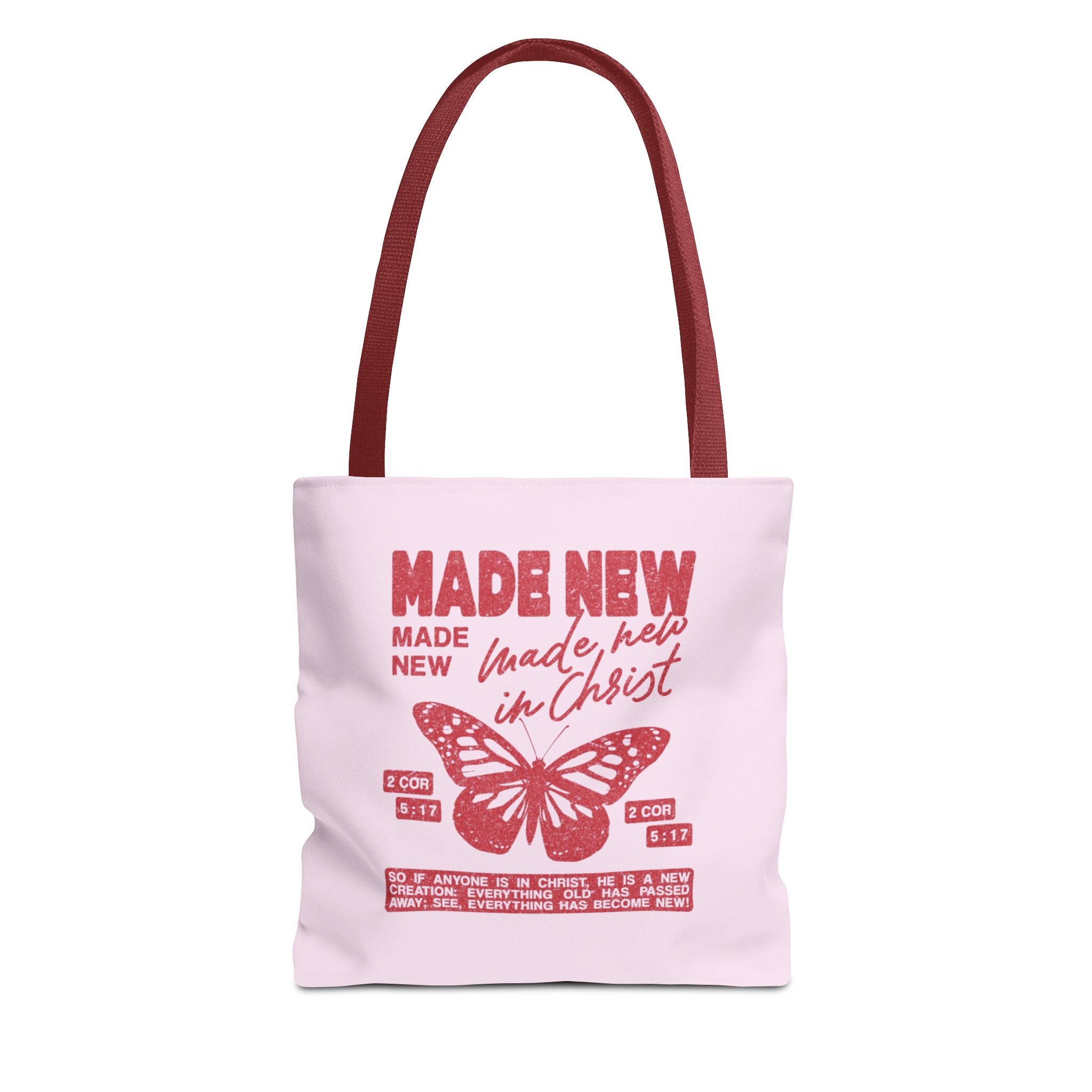 "Made New in Christ" Pink Butterfly Tote