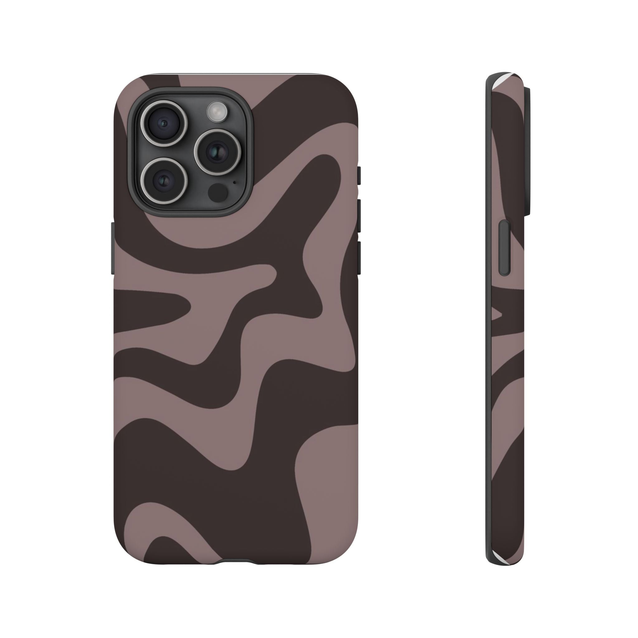 Camouflage Swirl iPhone Case — Matte Brown Abstract Camo Protective Cover