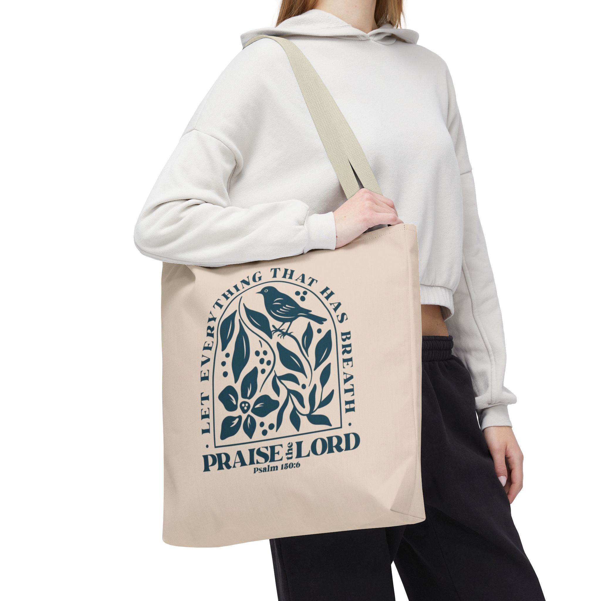 "Praise the Lord" Floral Psalm 150:6 Tote Bag