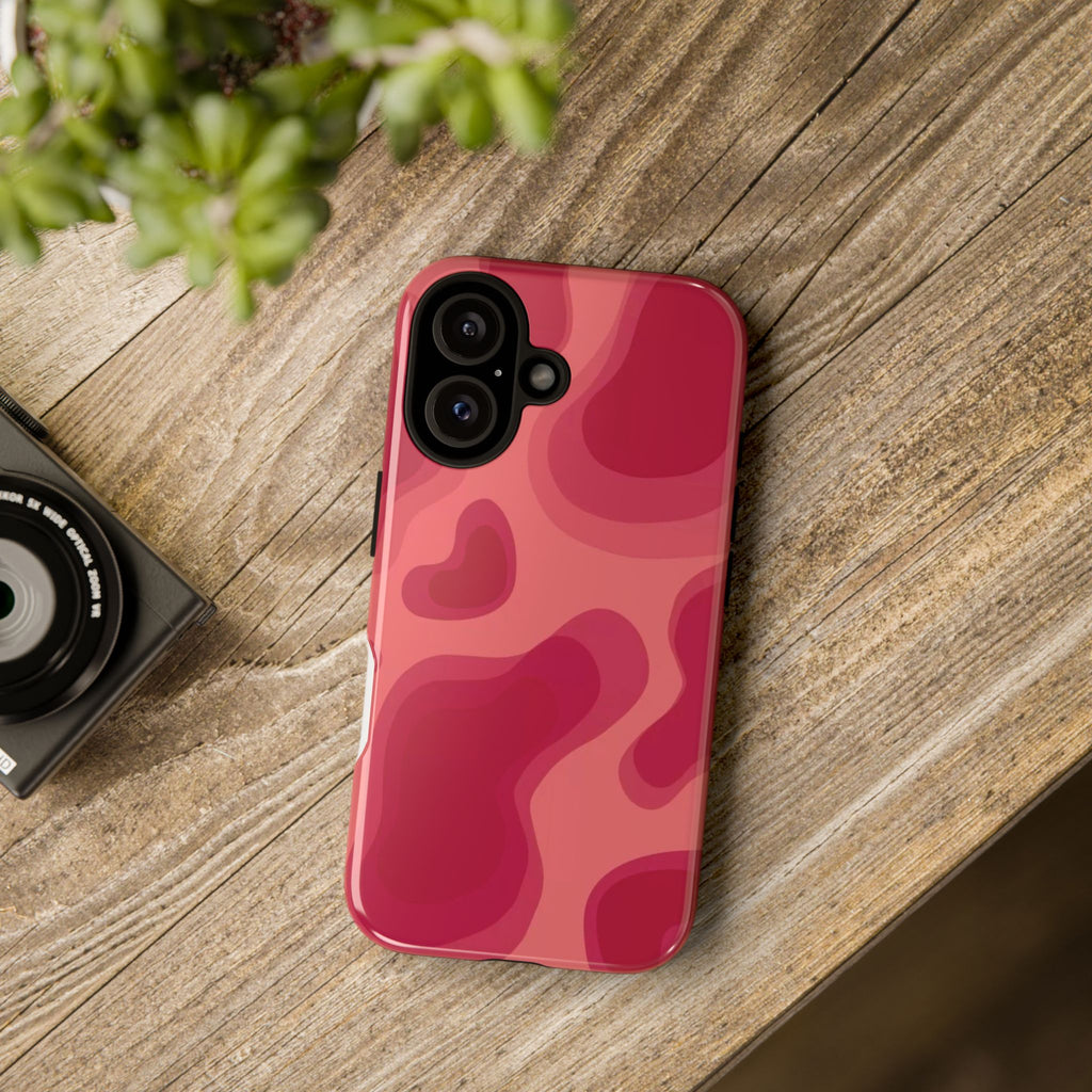 Red Pink Camo iPhone Case — Abstract Heart Pattern Tough Protective Cover