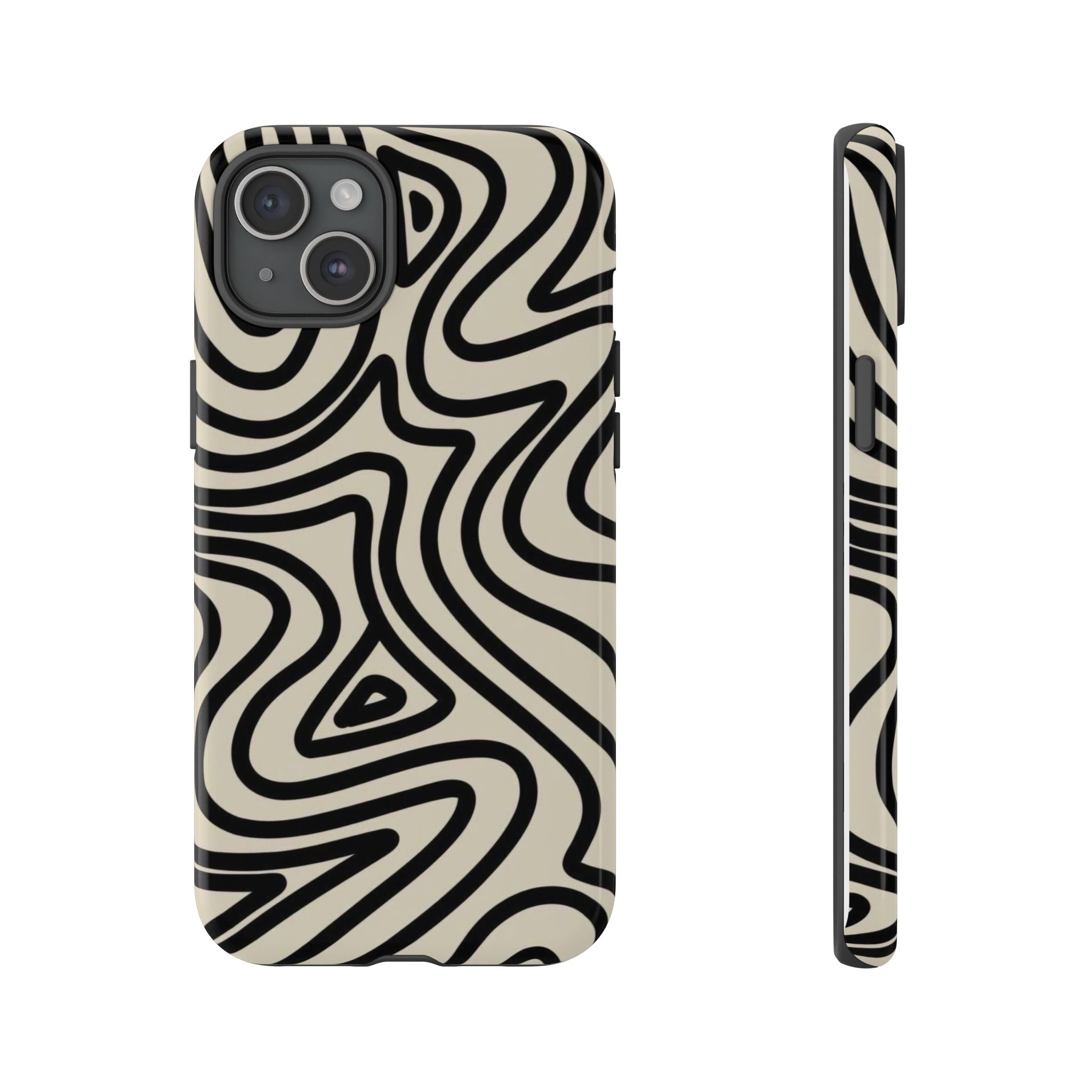 Abstract Black Swirl Tough Phone Case — Retro Psychedelic iPhone Cover