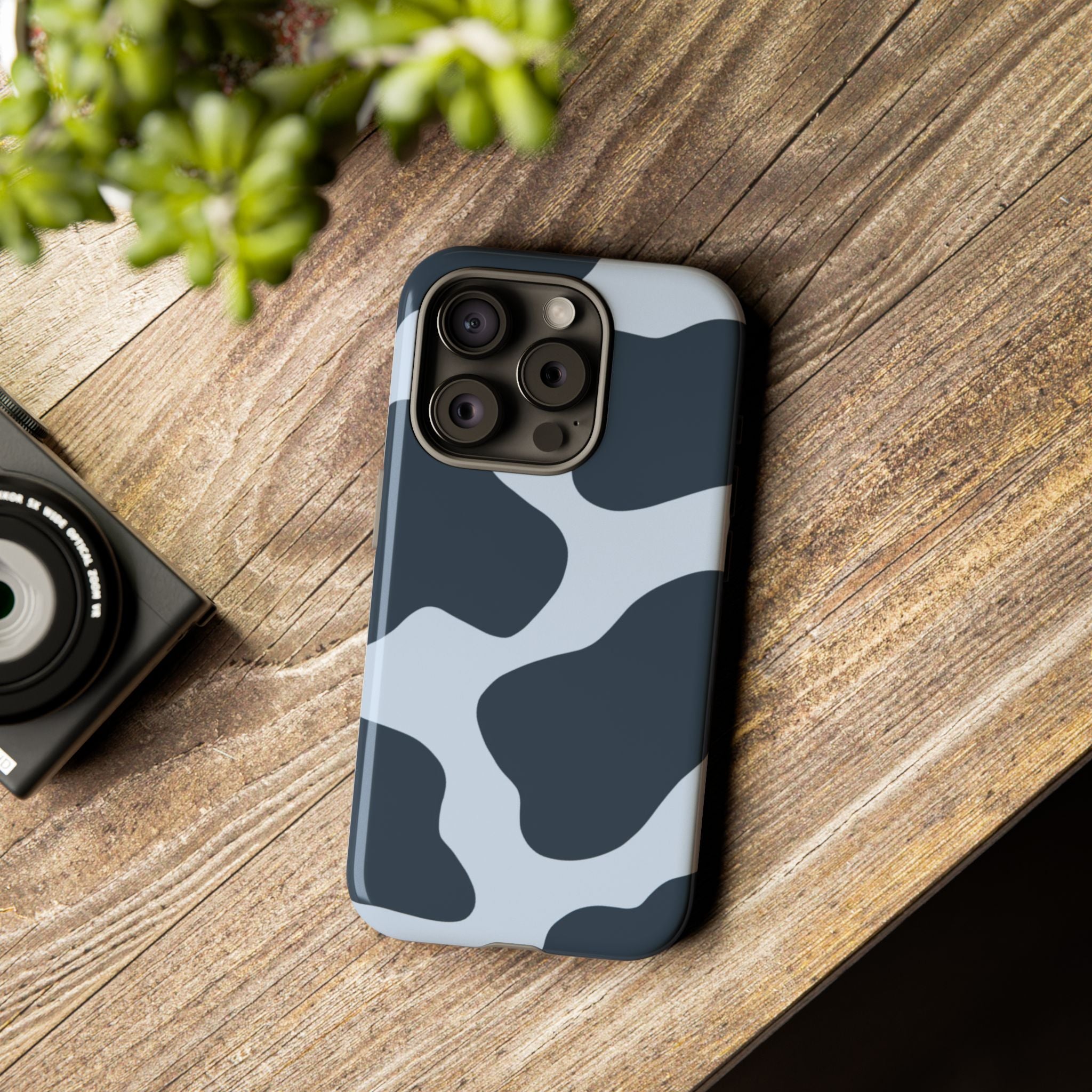 Cow Print Tough iPhone Case — Blue Black Abstract Pattern