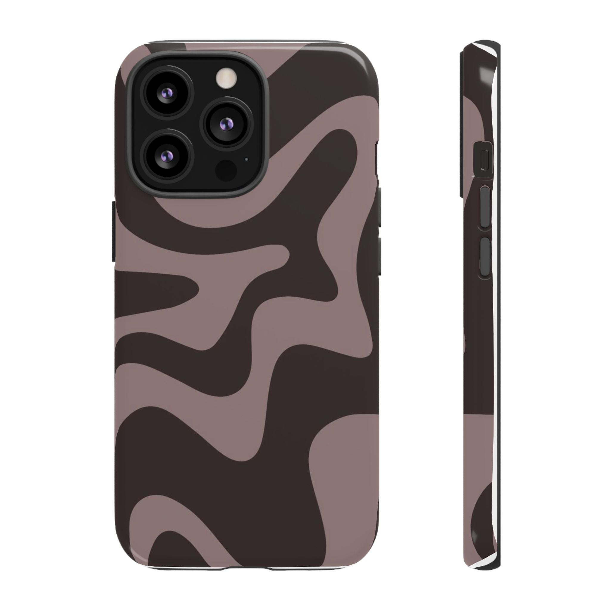 Camouflage Swirl iPhone Case — Matte Brown Abstract Camo Protective Cover