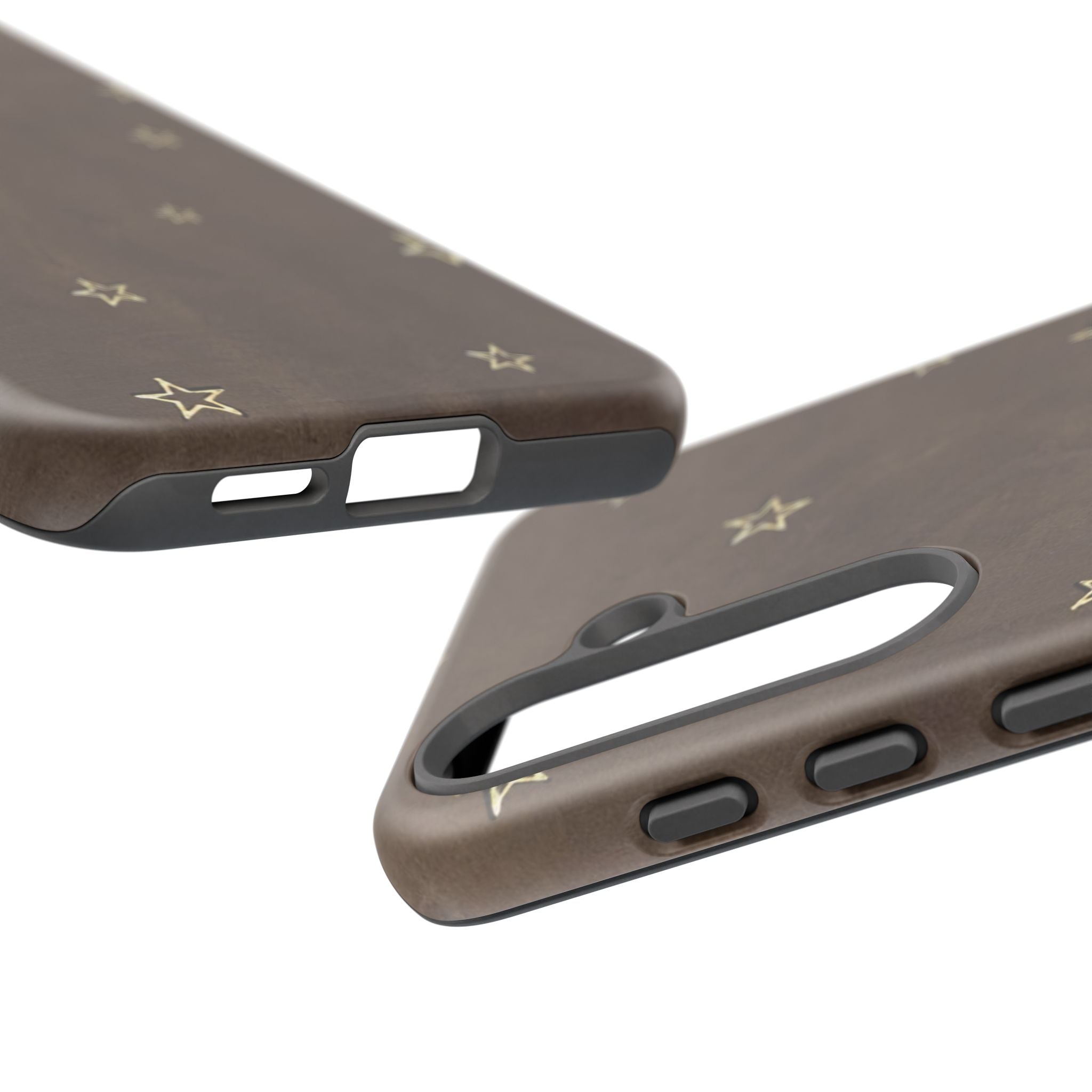 Brown Star Pattern Tough Phone Case – Rugged Leather-Look Protection