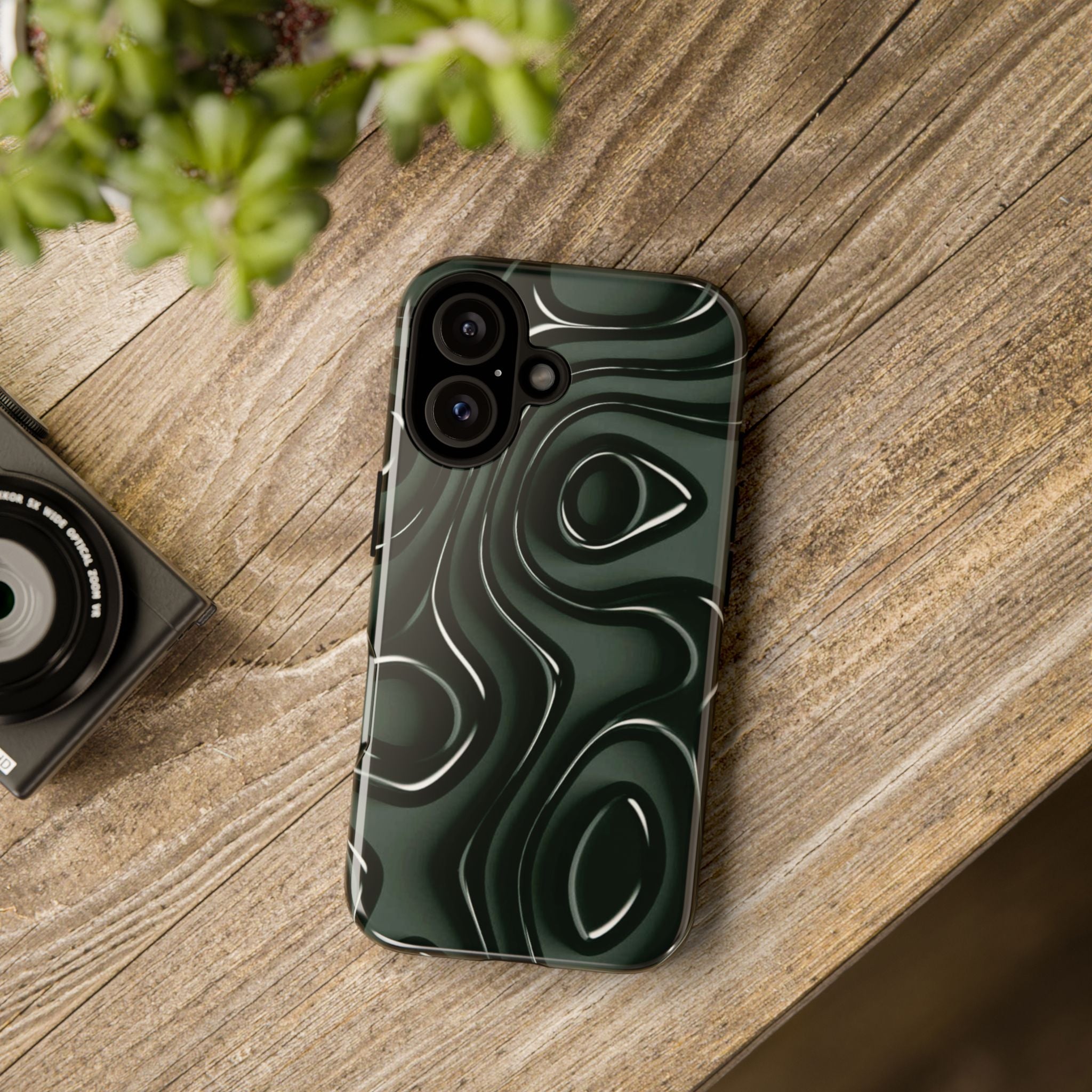 Dark Green Abstract Swirl Tough Phone Case