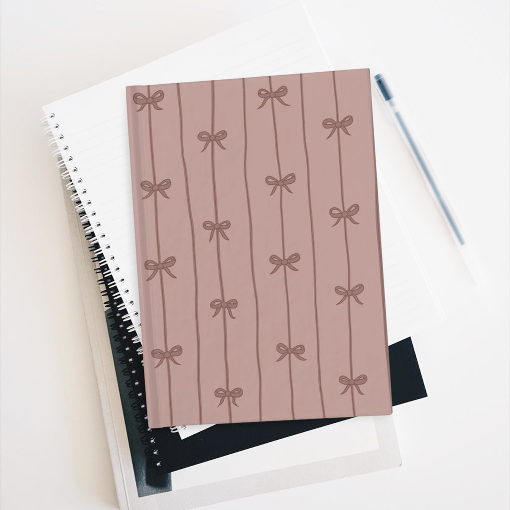 Hardcover Blush Bow Pattern Ruled Journal — Lined Notebook for Notes & Daily Planning