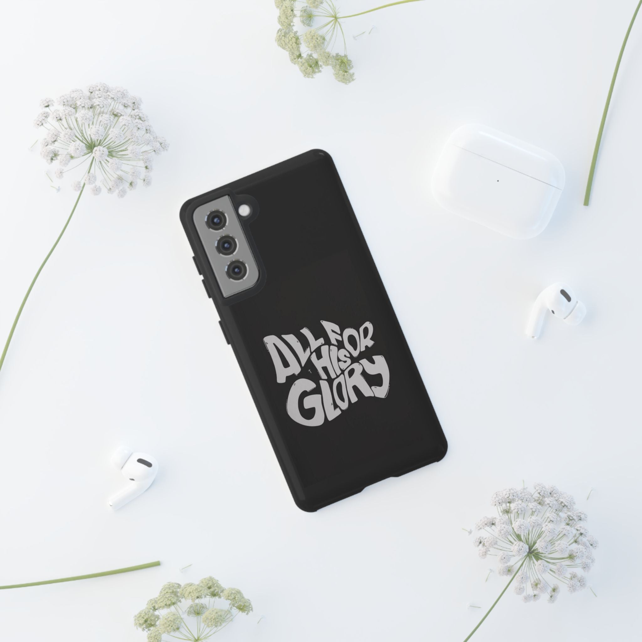 All For His Glory Phone Case — Christian Faith Script Protective Cover