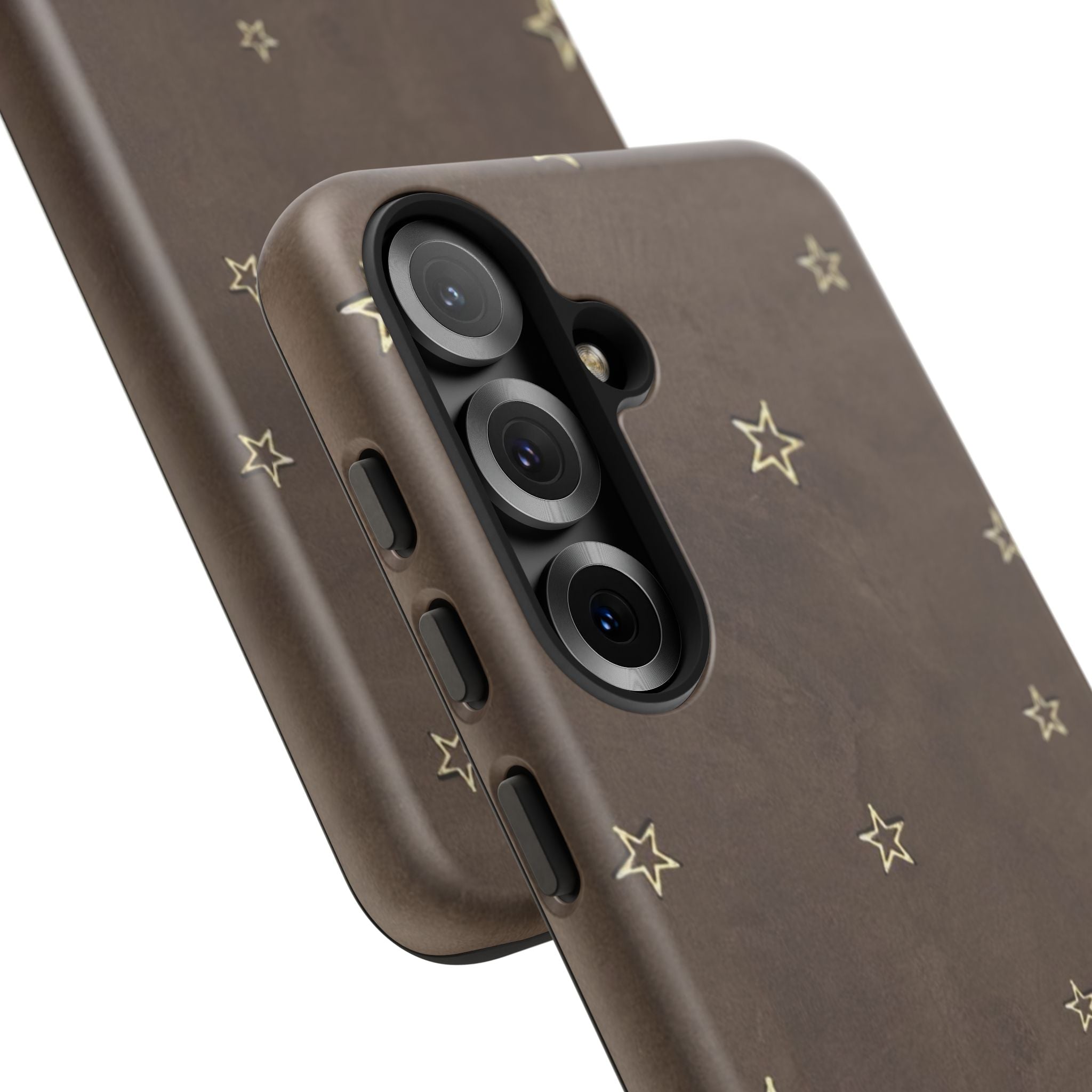 Brown Star Pattern Tough Phone Case – Rugged Leather-Look Protection