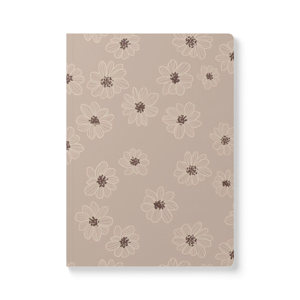 Floral Doodles Softcover Journal — Neutral Beige Daisy Notebook with Inside Prints