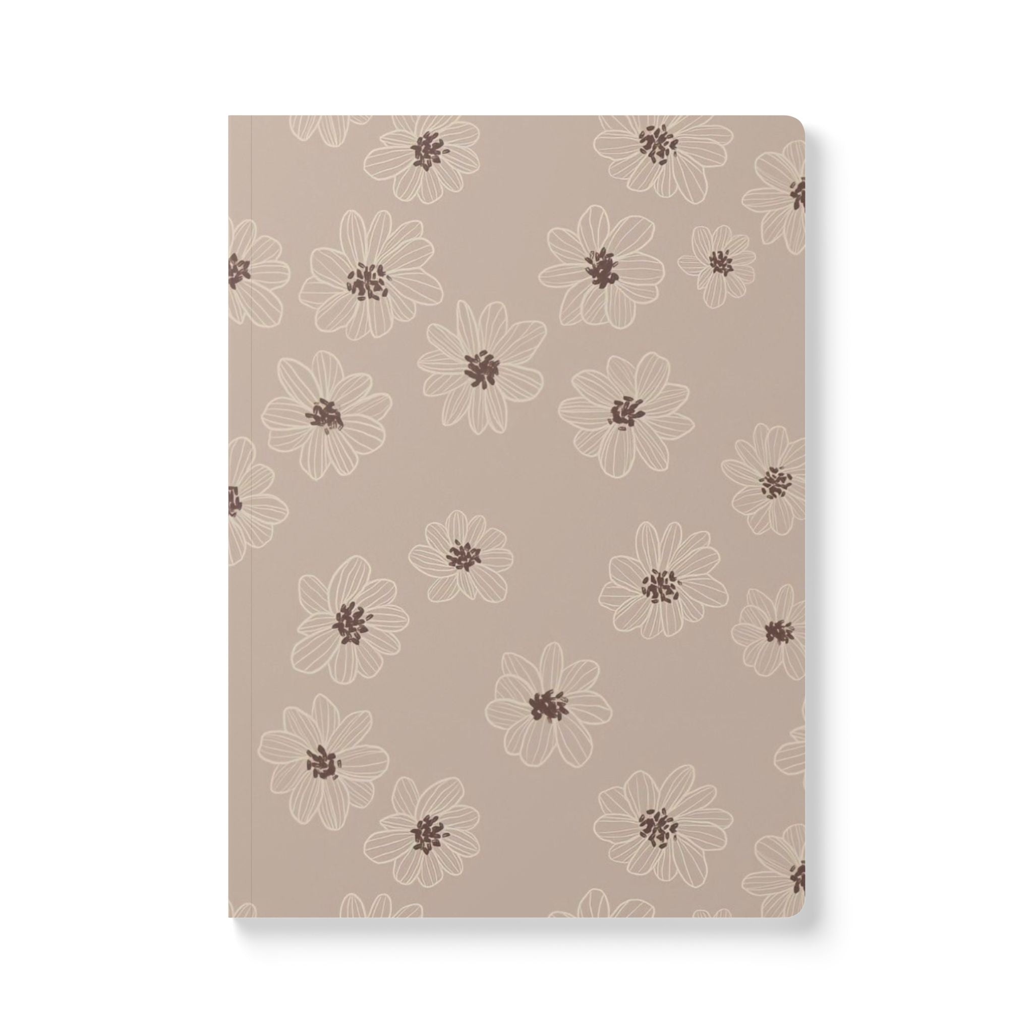 Floral Doodles Softcover Journal — Neutral Beige Daisy Notebook with Inside Prints