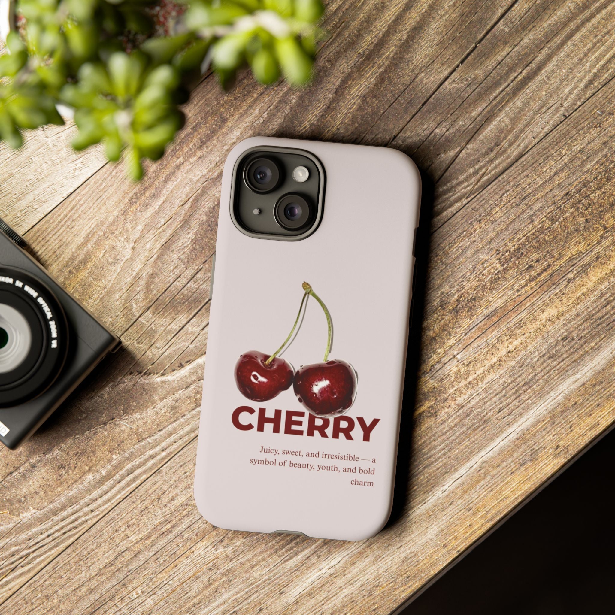 Cherry Vintage iPhone Case — Retro Cherry Illustration with 'CHERRY' Text