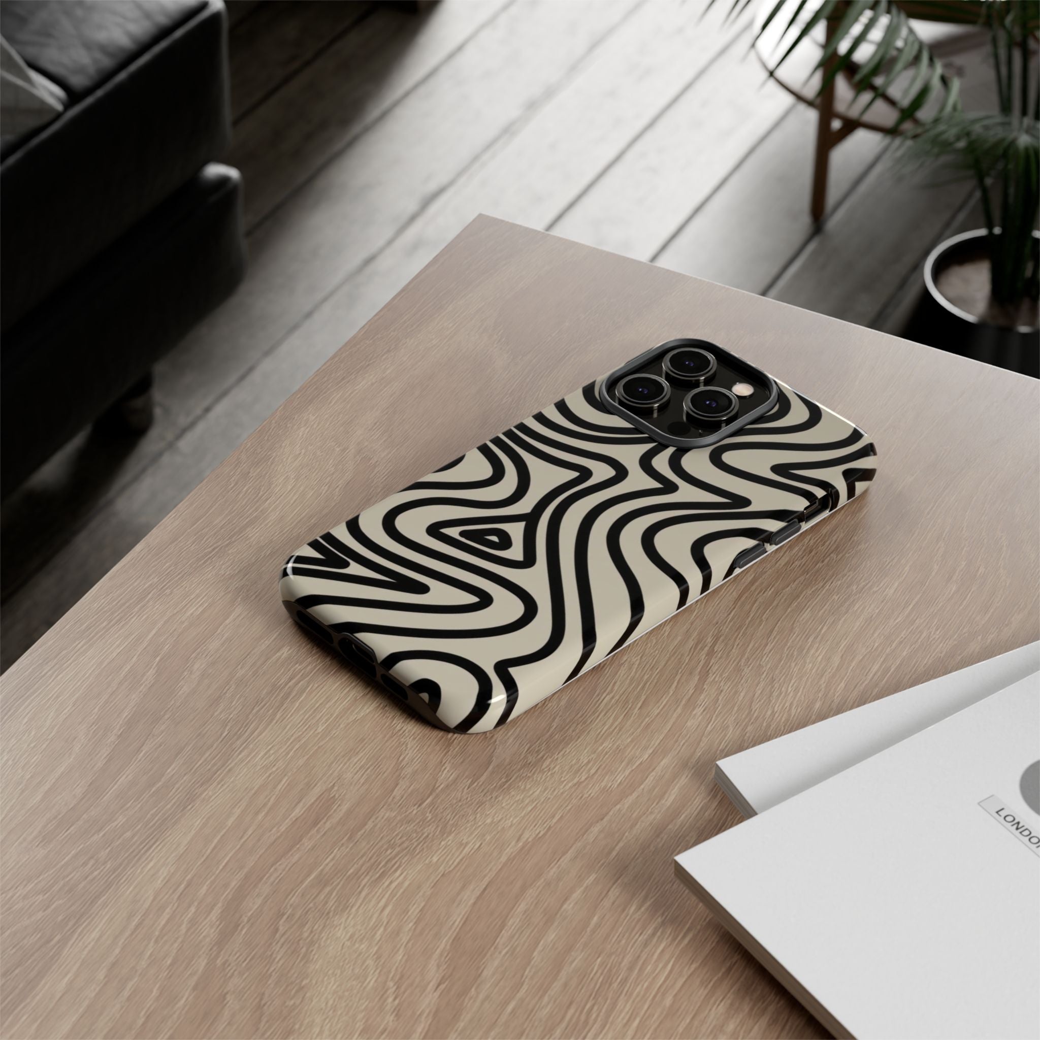 Abstract Black Swirl Tough Phone Case — Retro Psychedelic iPhone Cover