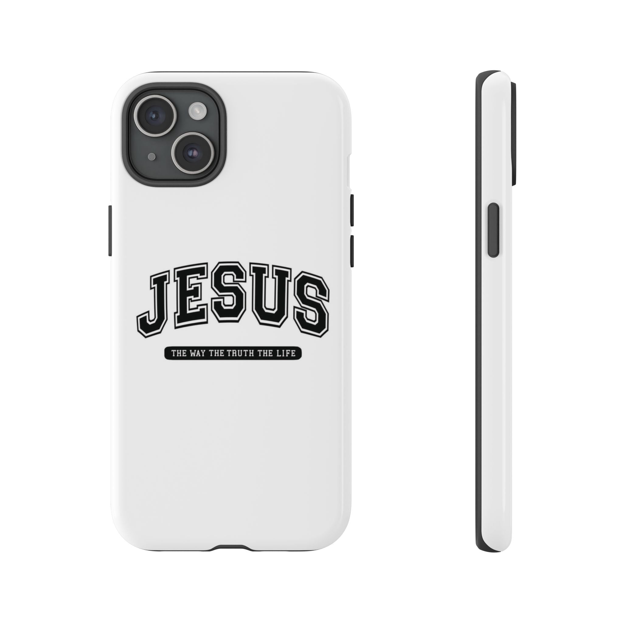 Jesus varsity phone case — 'Jesus: The Way The Truth The Life' tough protective cover