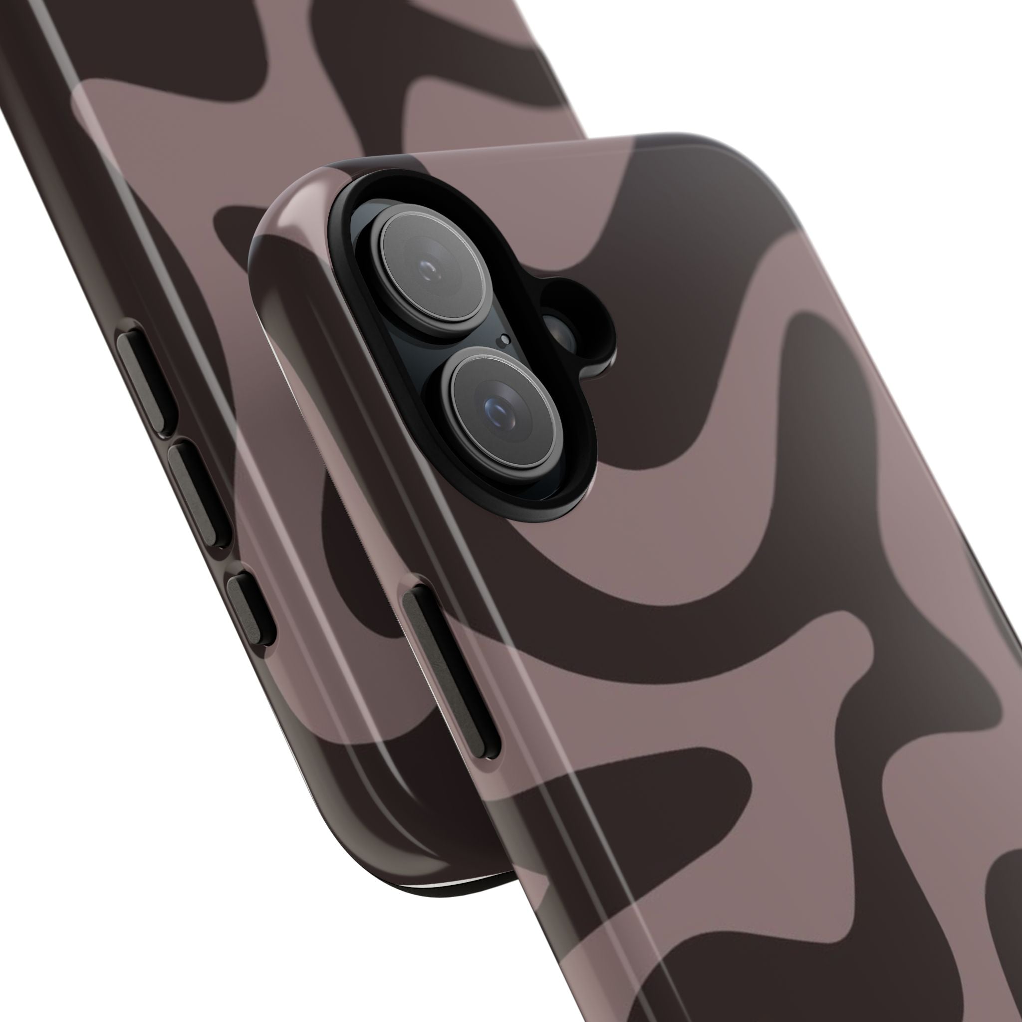 Camouflage Swirl iPhone Case — Matte Brown Abstract Camo Protective Cover