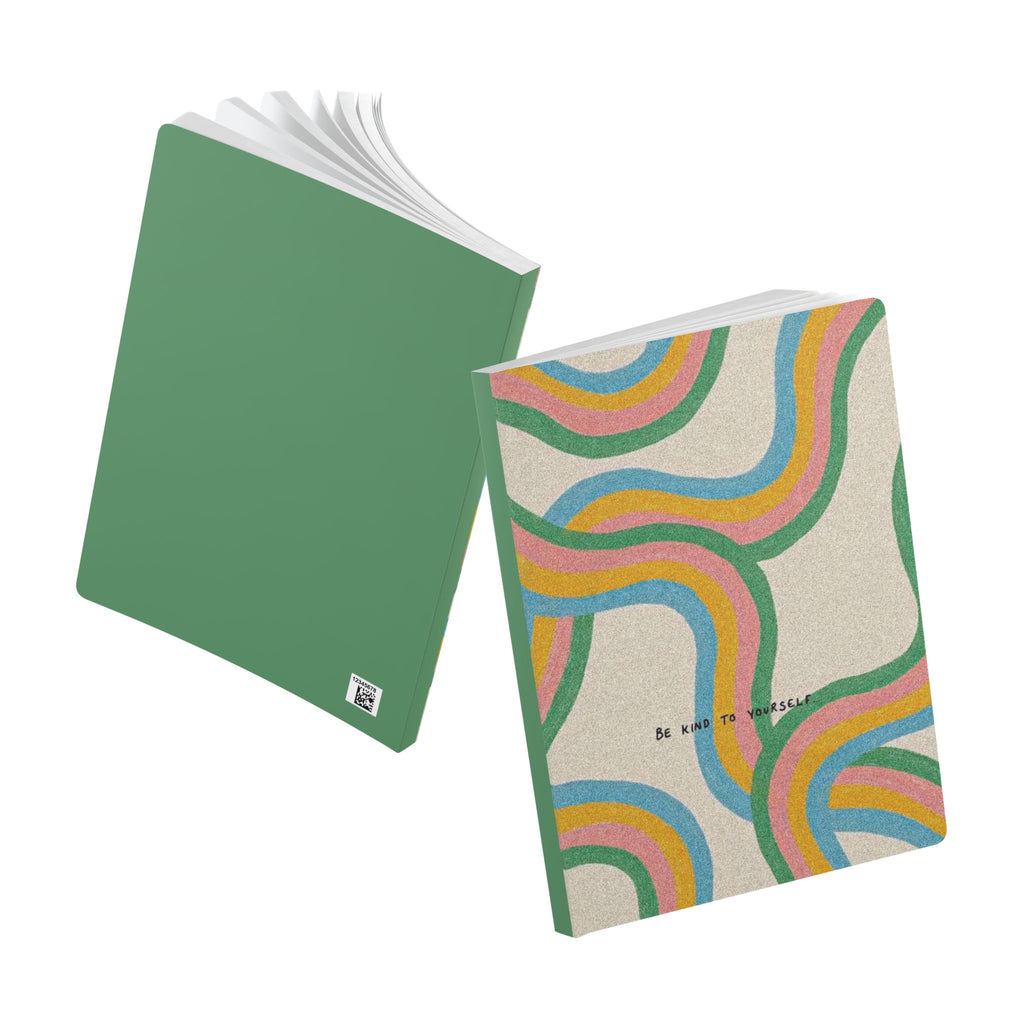 Retro Rainbow Journal — "Be Kind to Yourself" Softcover Notebook