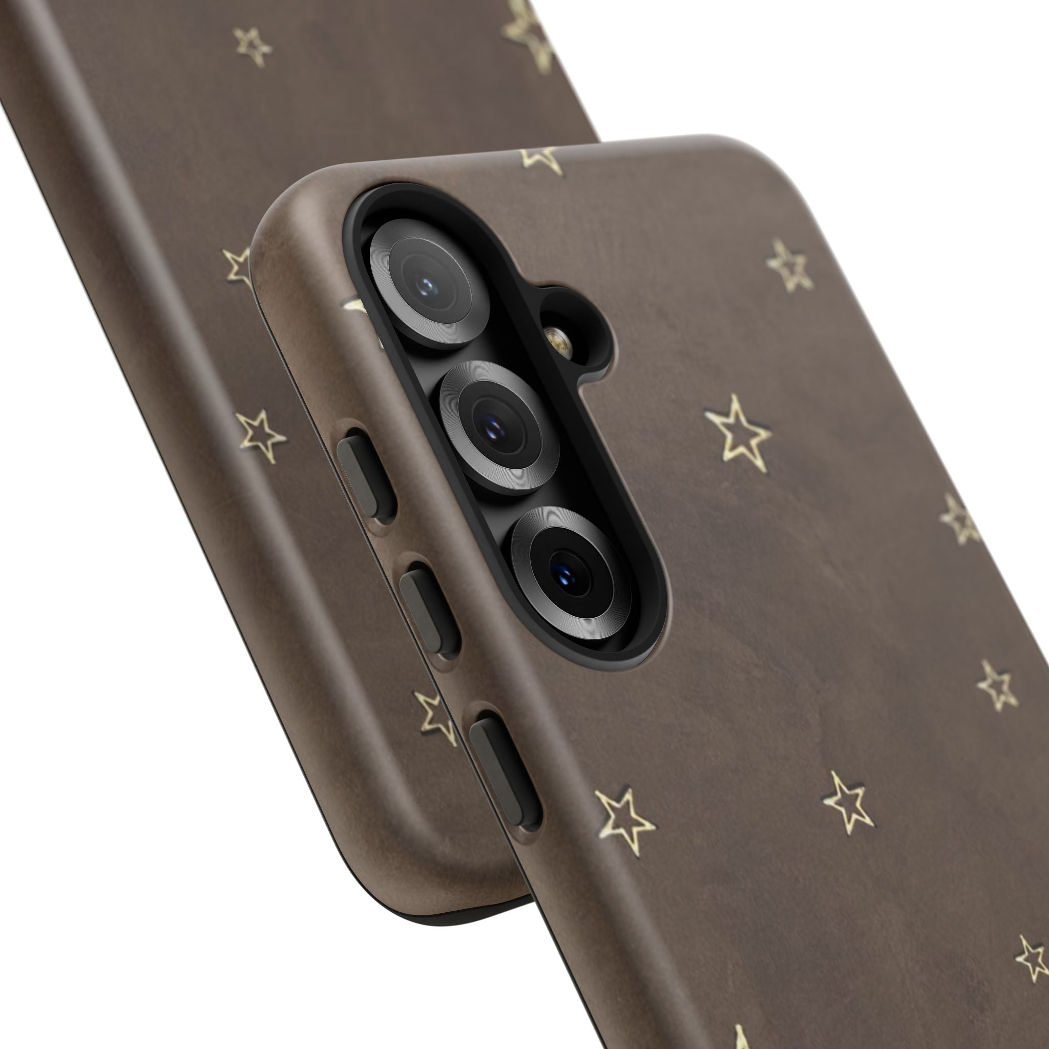 Brown Star Pattern Tough Phone Case – Rugged Leather-Look Protection