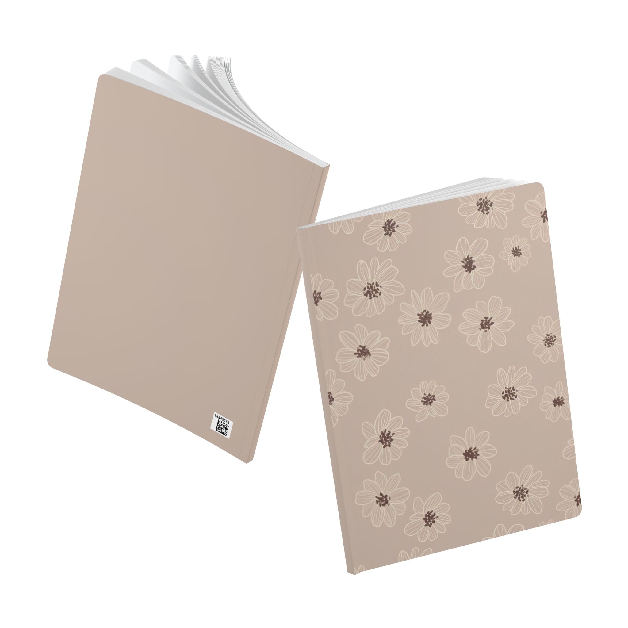 Floral Doodles Softcover Journal — Neutral Beige Daisy Notebook with Inside Prints