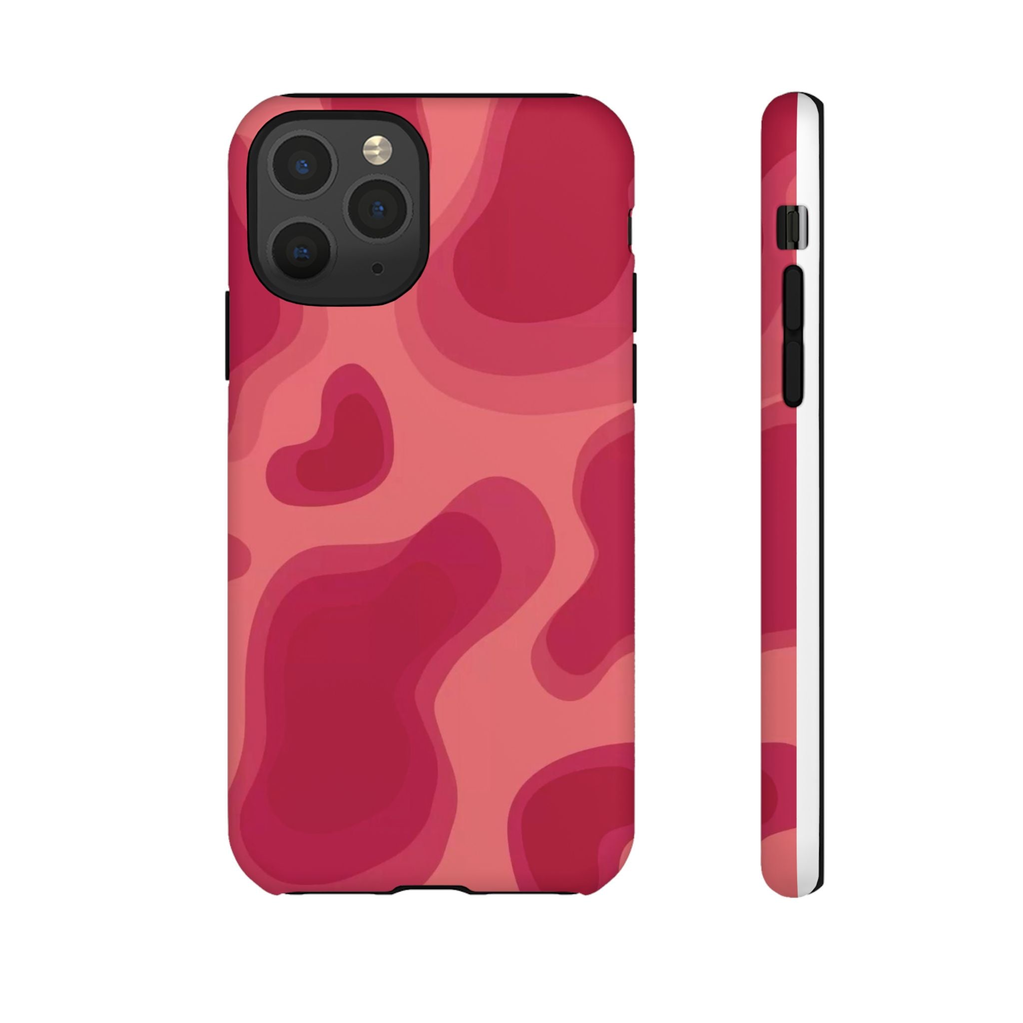 Red Pink Camo iPhone Case — Abstract Heart Pattern Tough Protective Cover
