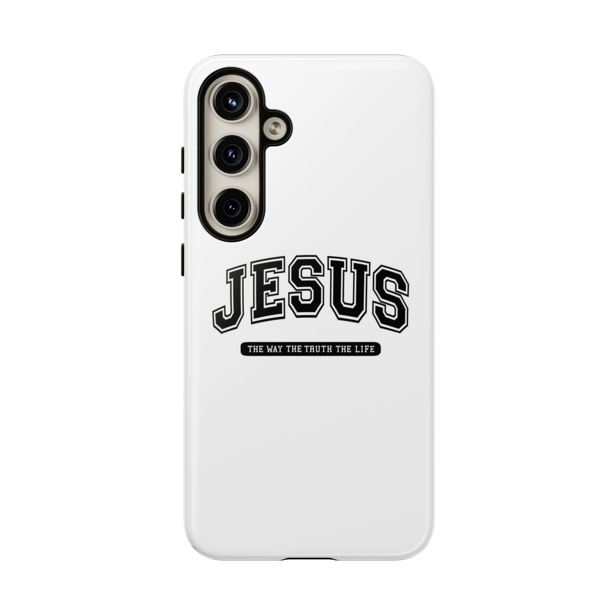 Jesus varsity phone case — 'Jesus: The Way The Truth The Life' tough protective cover