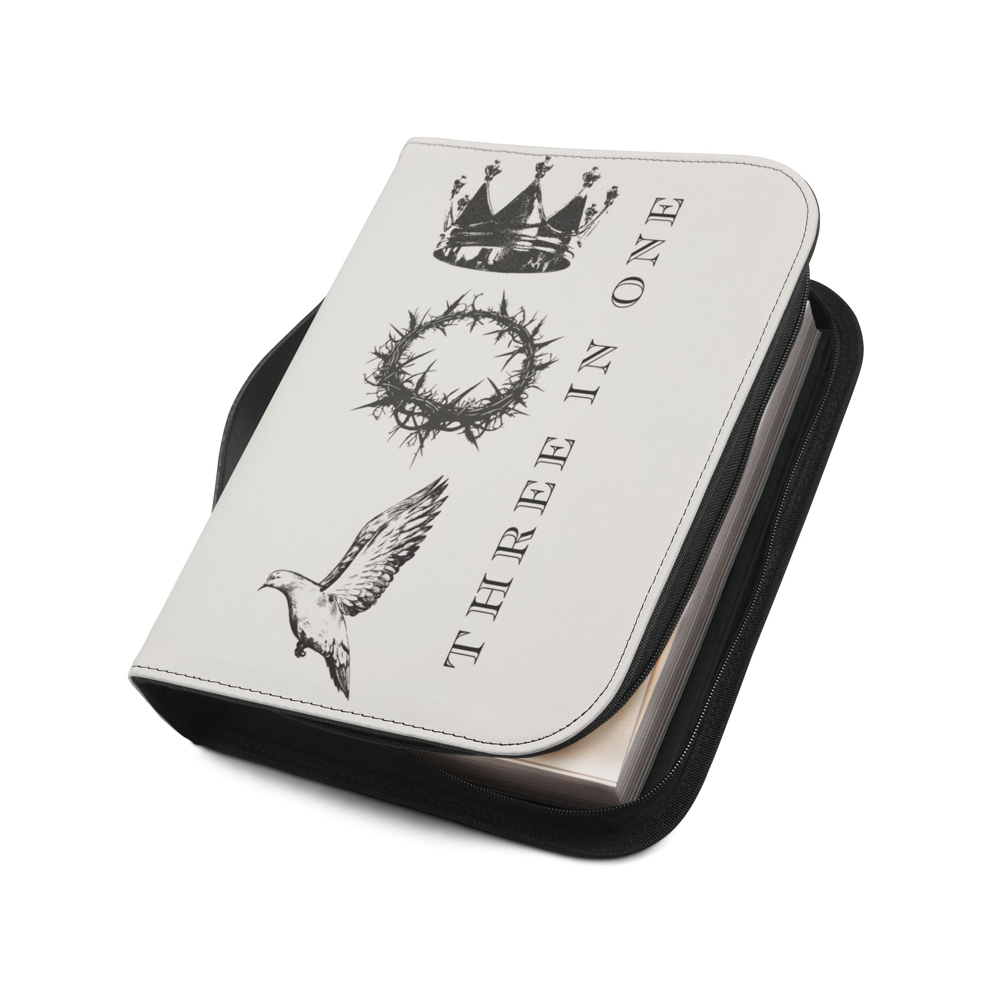 "Three In One" Bible Cover — Crown, Crown of Thorns & Dove  Zippered Case Cover