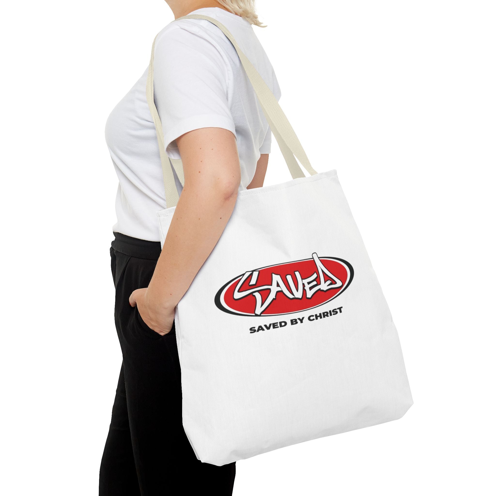 "Saved by Christ" Canvas Tote Bag