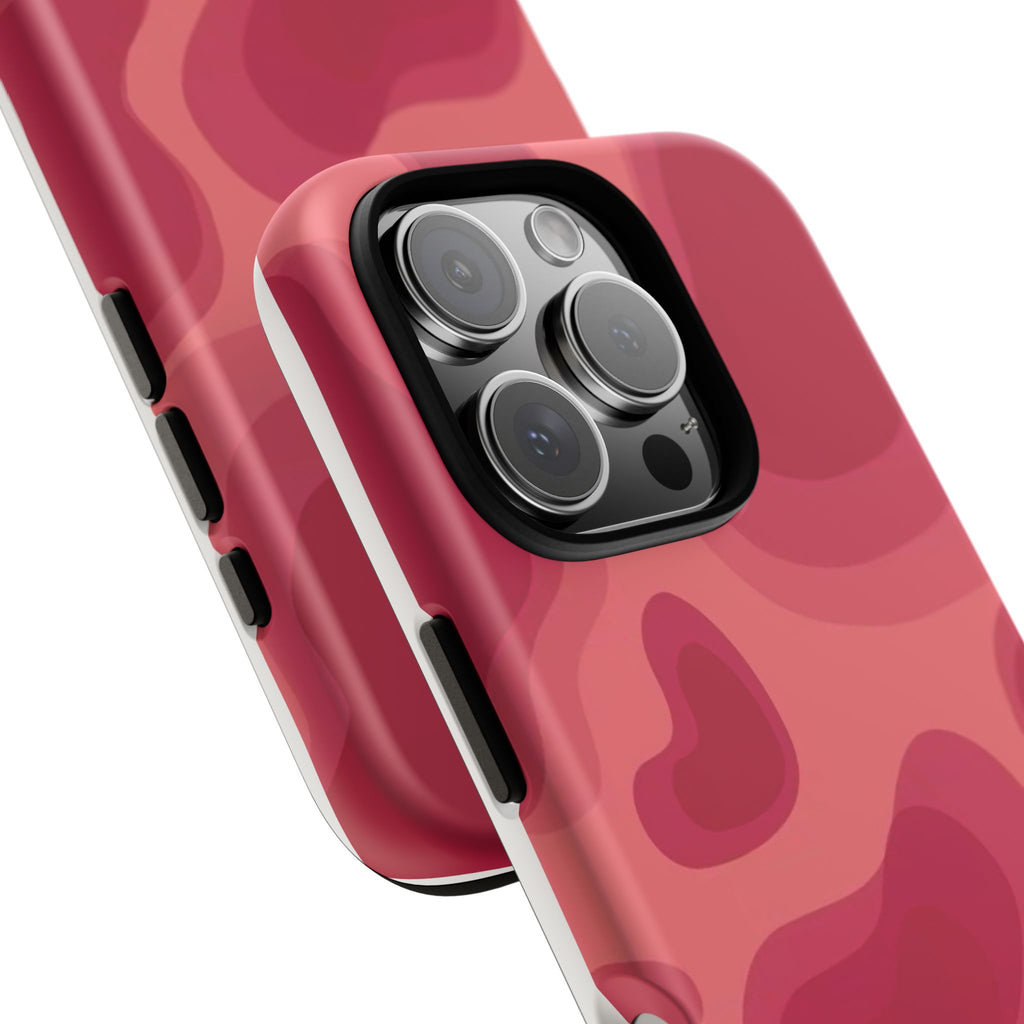 Red Pink Camo iPhone Case — Abstract Heart Pattern Tough Protective Cover