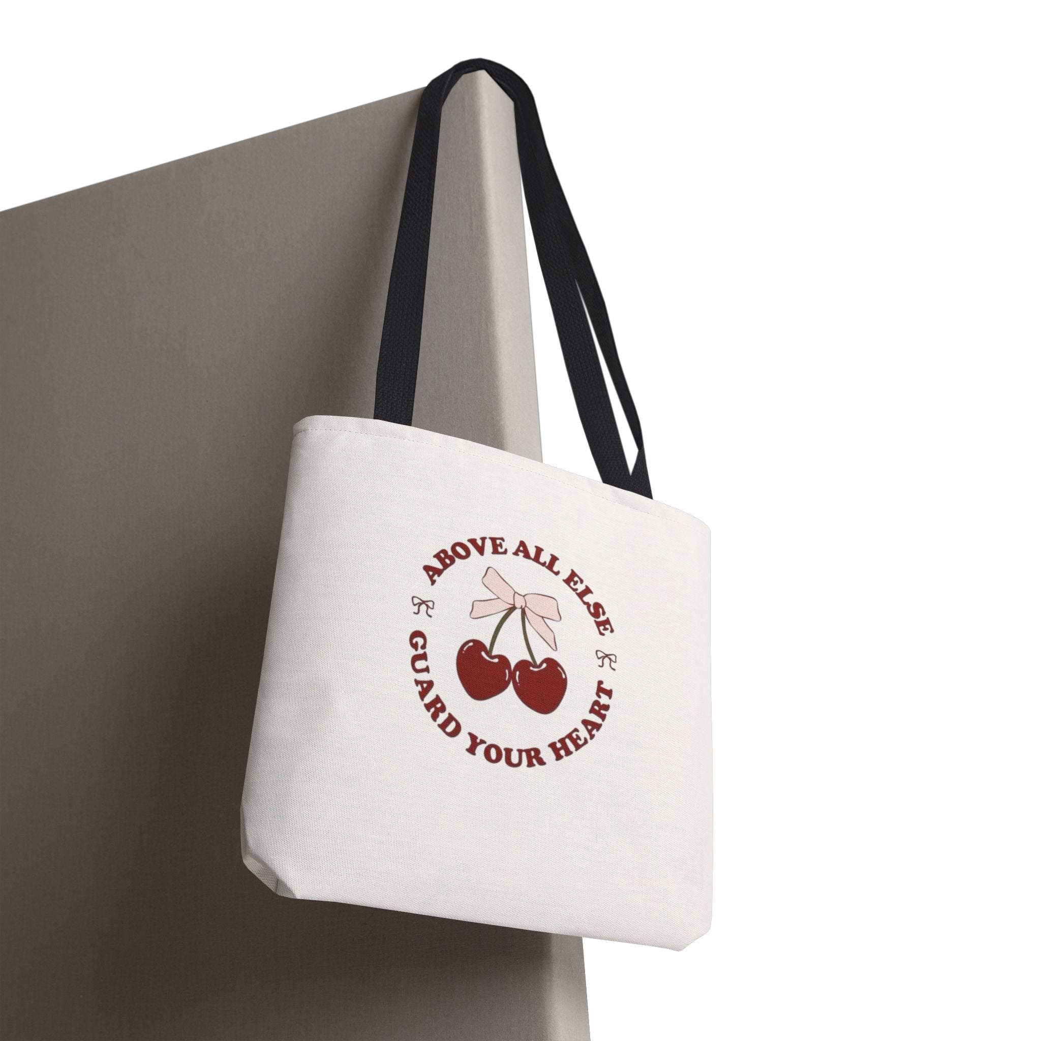 "Above All Else Guard Your Heart" Cherry Graphic Tote Bag