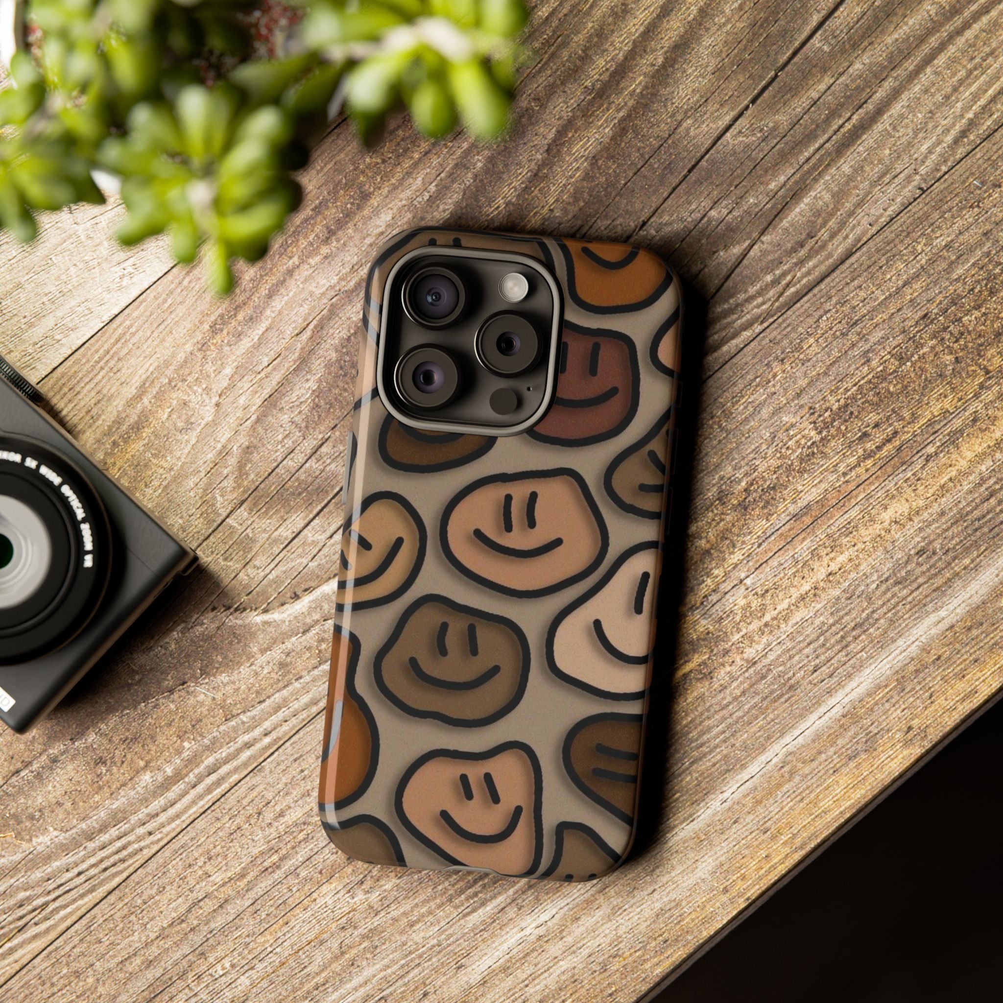 Smiley Faces iPhone Case — Neutral Brown Diverse Smiles Protective Cover
