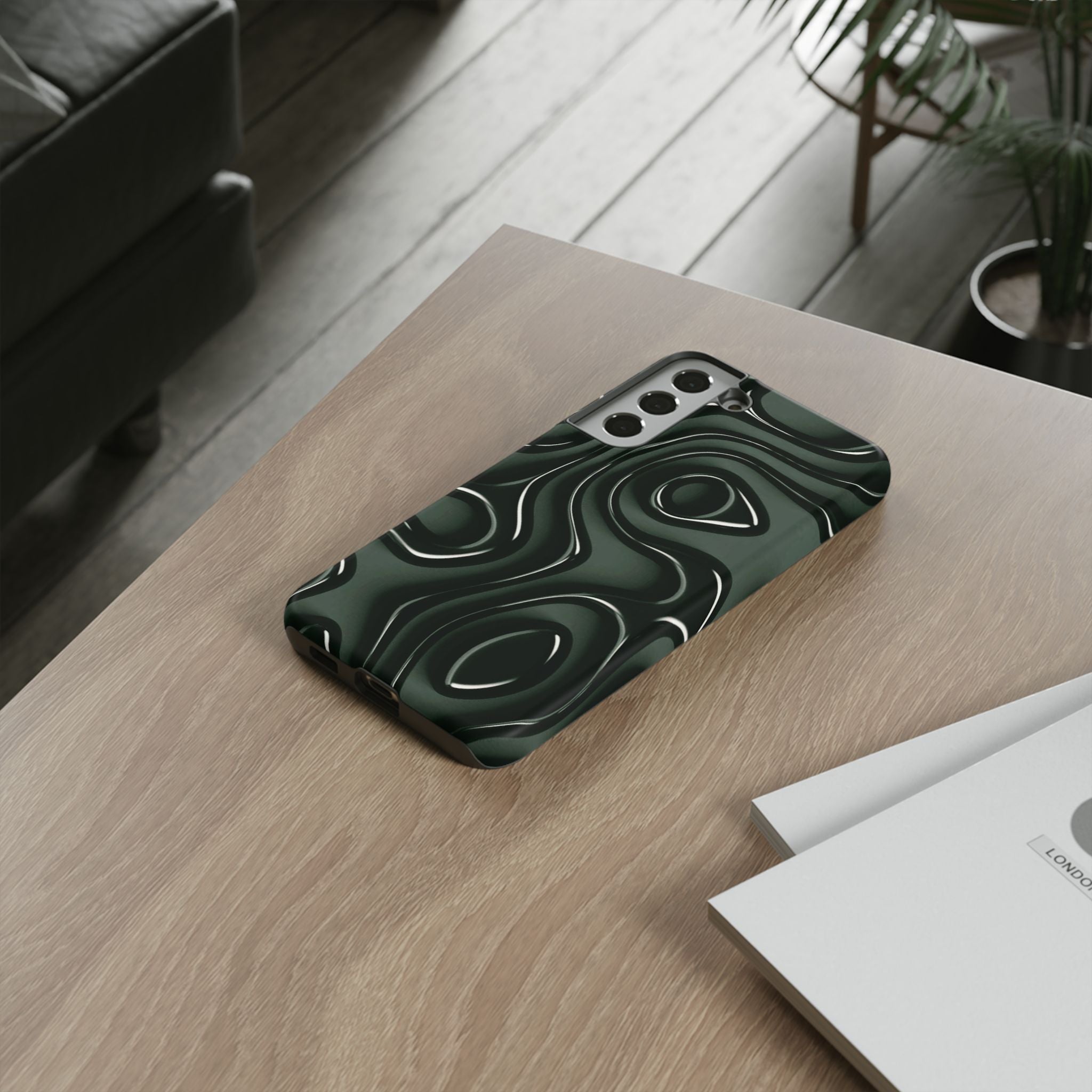 Dark Green Abstract Swirl Tough Phone Case