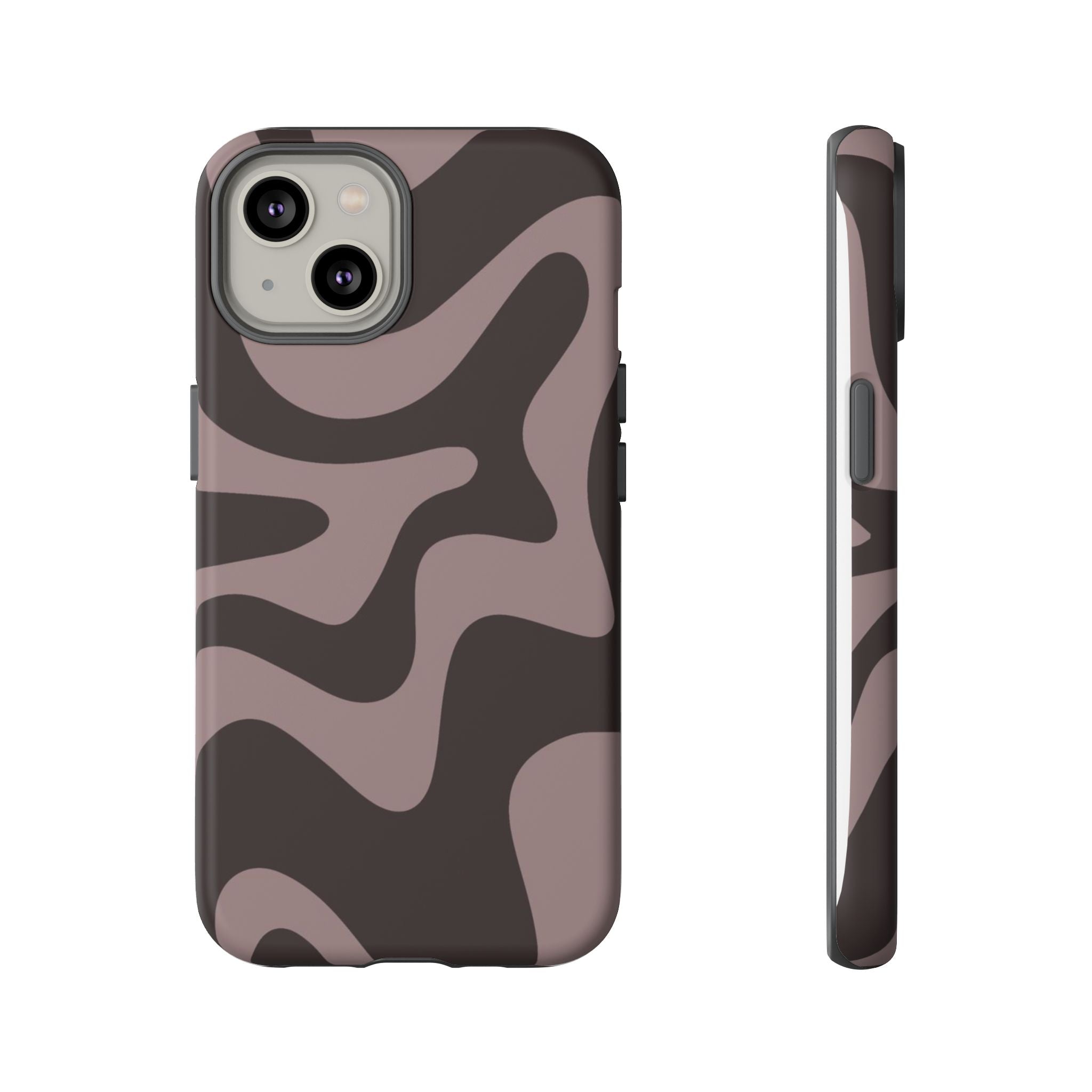 Camouflage Swirl iPhone Case — Matte Brown Abstract Camo Protective Cover