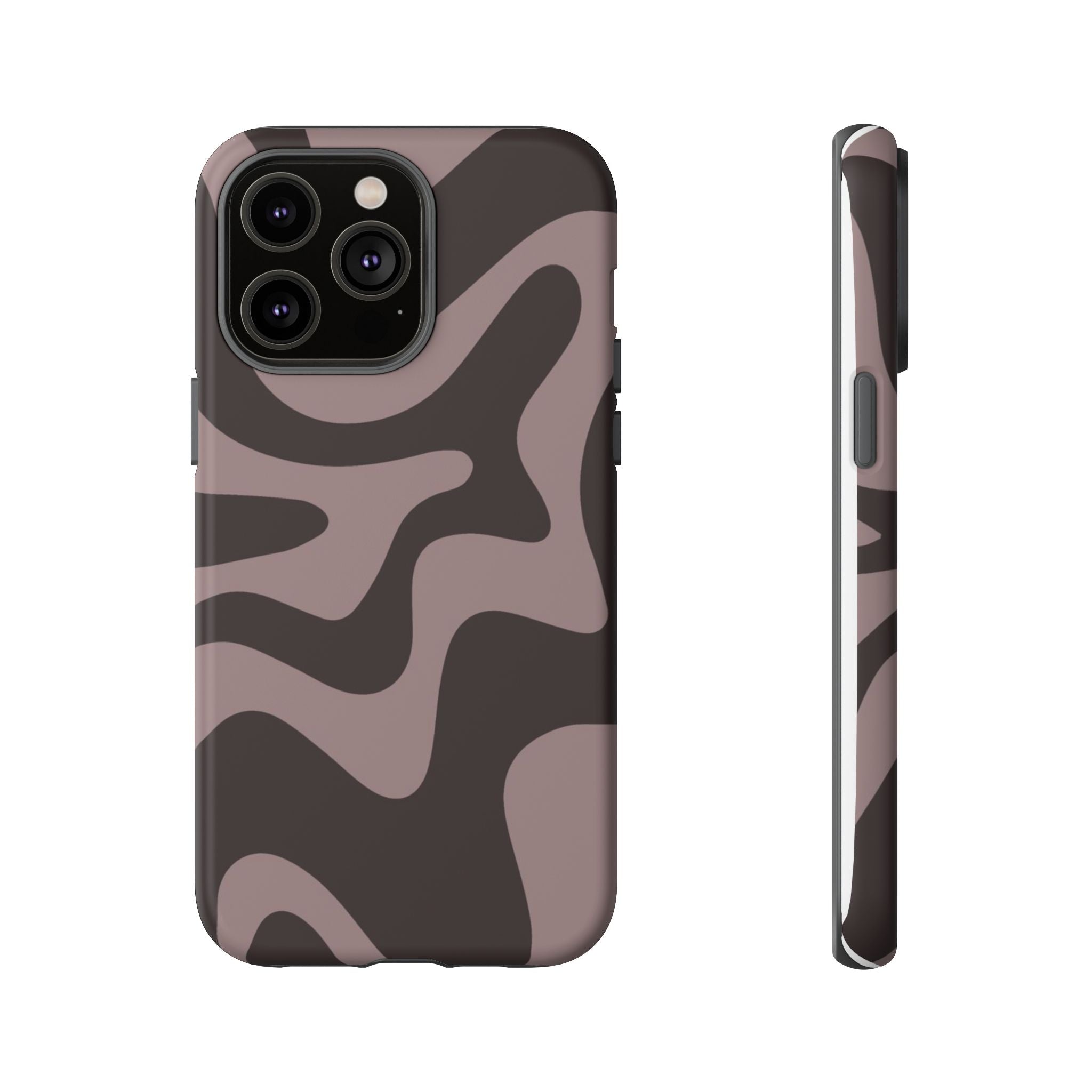 Camouflage Swirl iPhone Case — Matte Brown Abstract Camo Protective Cover