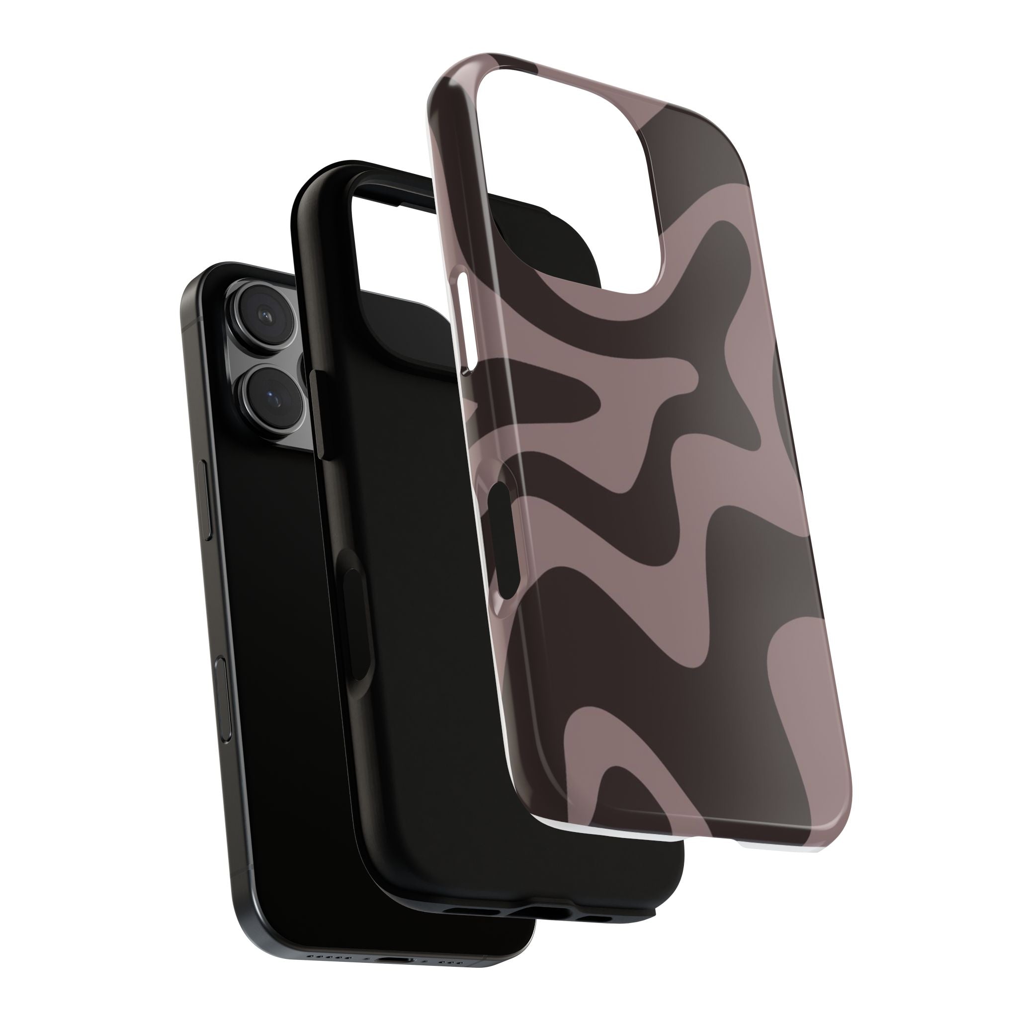 Camouflage Swirl iPhone Case — Matte Brown Abstract Camo Protective Cover