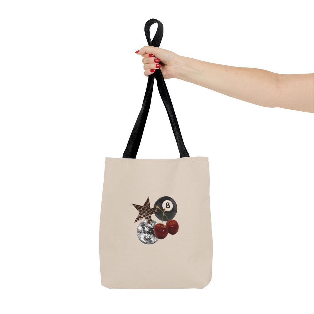 Vintage Retro Collage Tote Bag — 8 Ball, Stars & Cherry Graphic