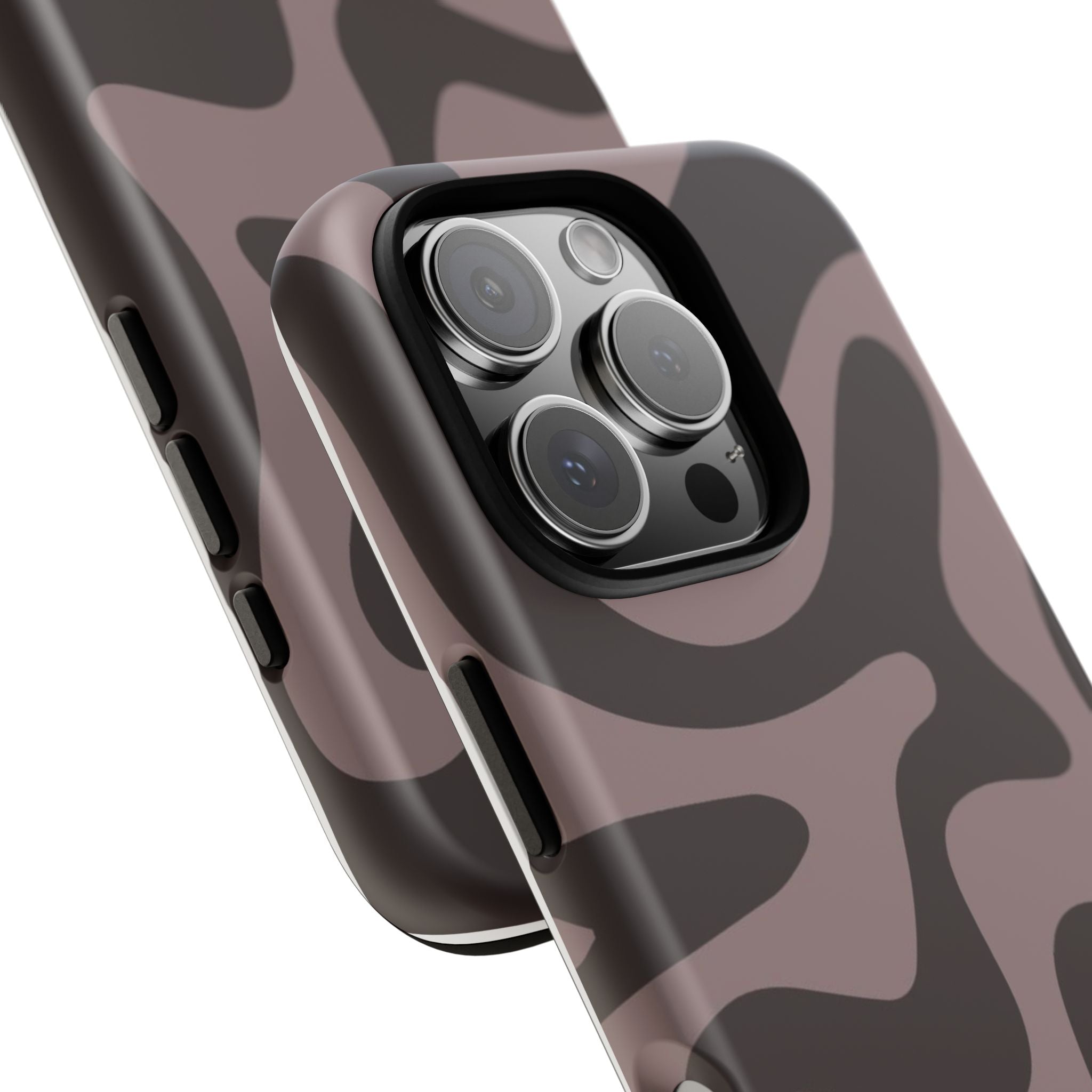 Camouflage Swirl iPhone Case — Matte Brown Abstract Camo Protective Cover