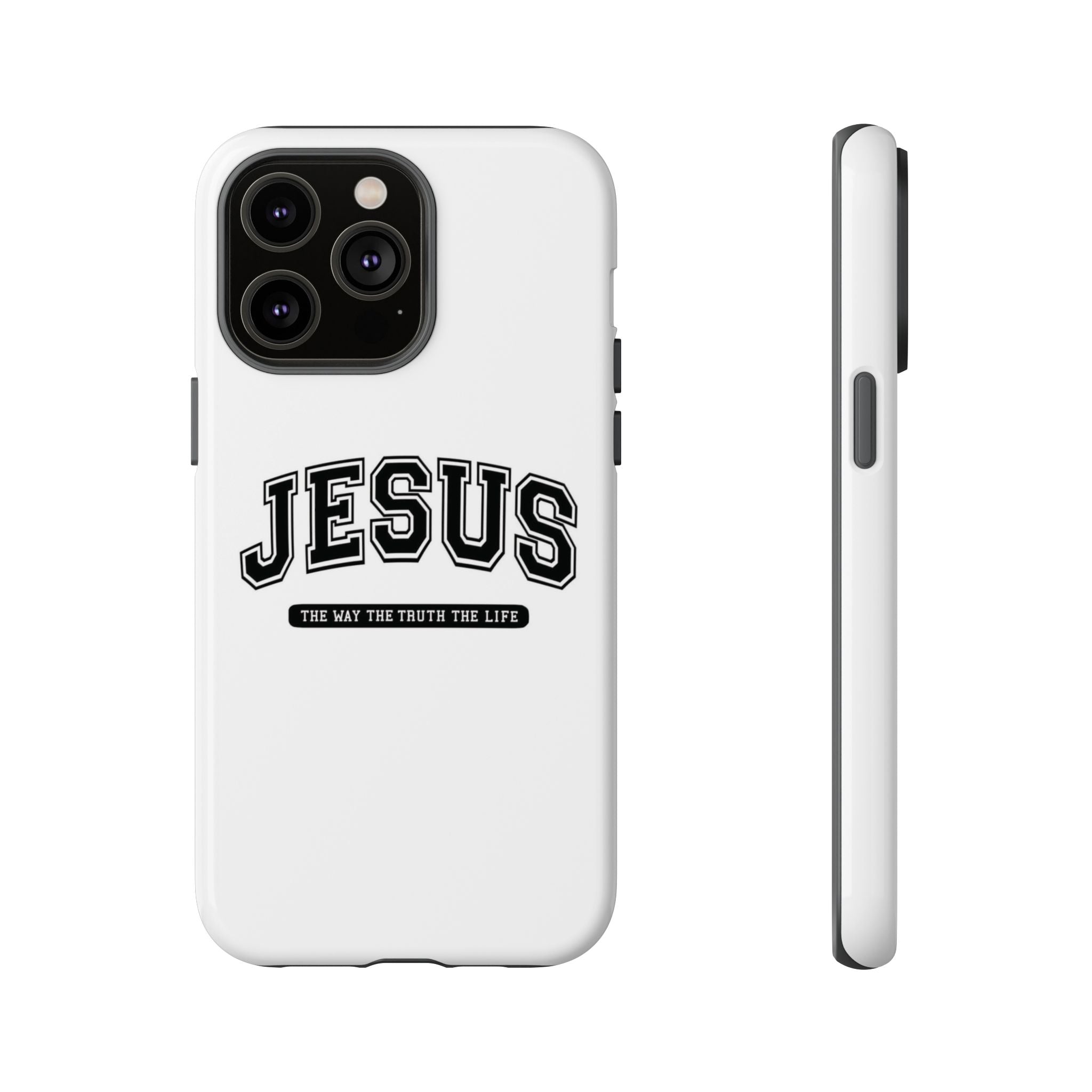 Jesus varsity phone case — 'Jesus: The Way The Truth The Life' tough protective cover