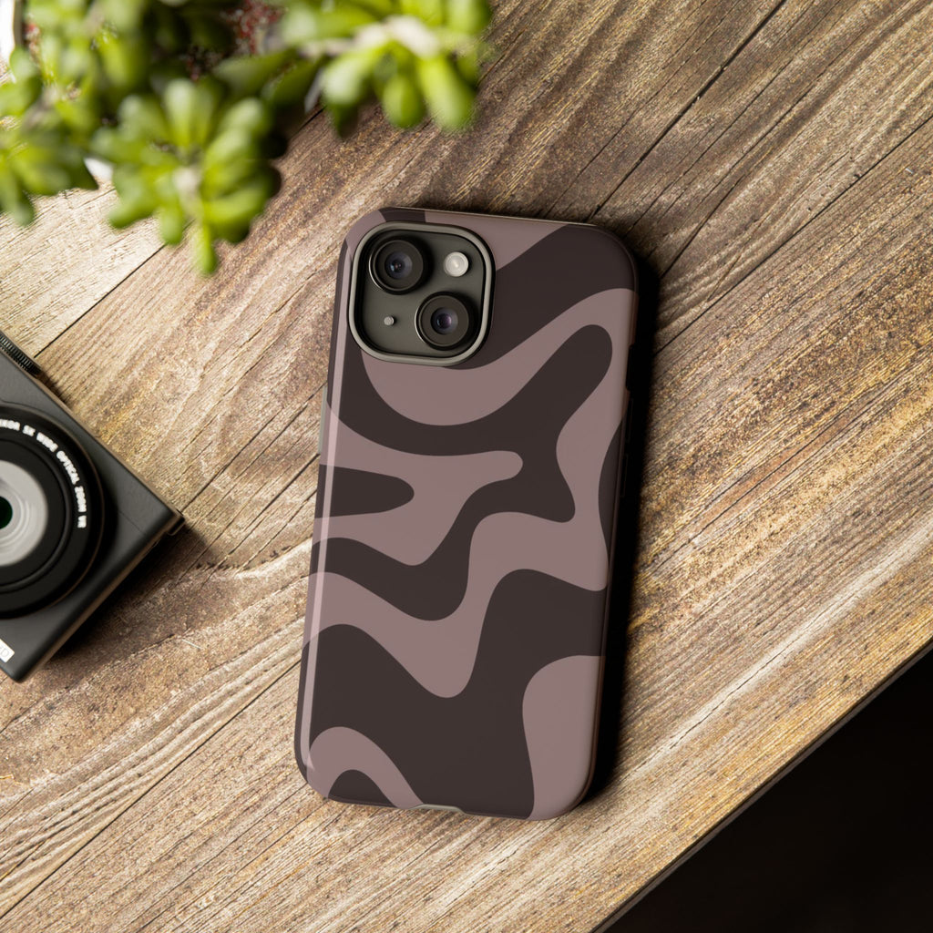 Camouflage Swirl iPhone Case — Matte Brown Abstract Camo Protective Cover