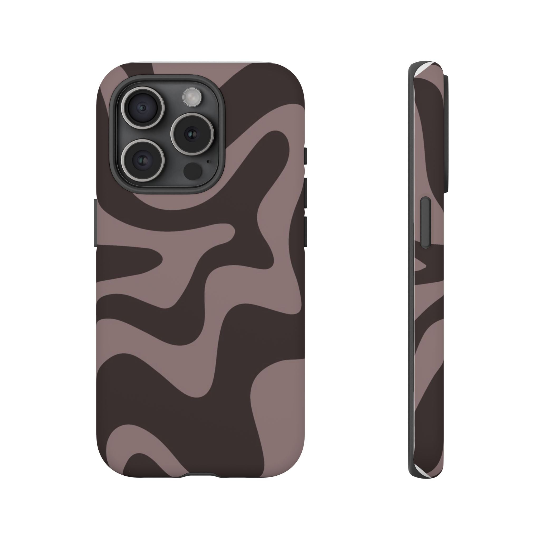 Camouflage Swirl iPhone Case — Matte Brown Abstract Camo Protective Cover