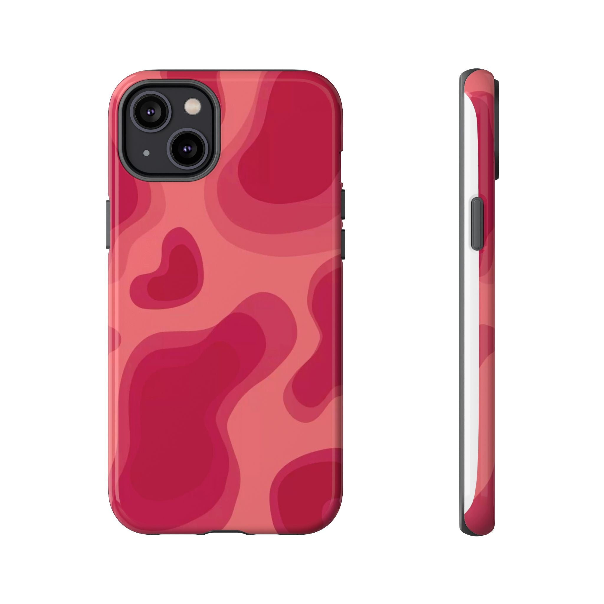 Red Pink Camo iPhone Case — Abstract Heart Pattern Tough Protective Cover