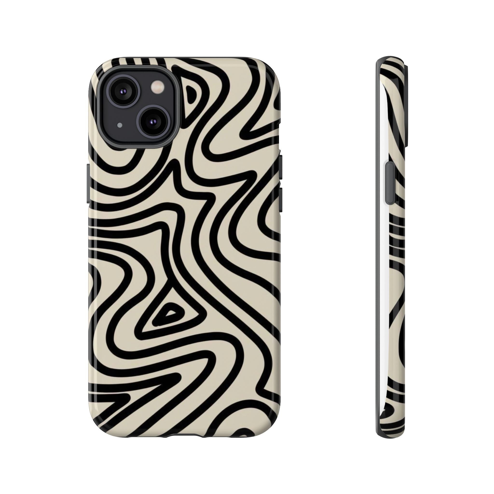 Abstract Black Swirl Tough Phone Case — Retro Psychedelic iPhone Cover