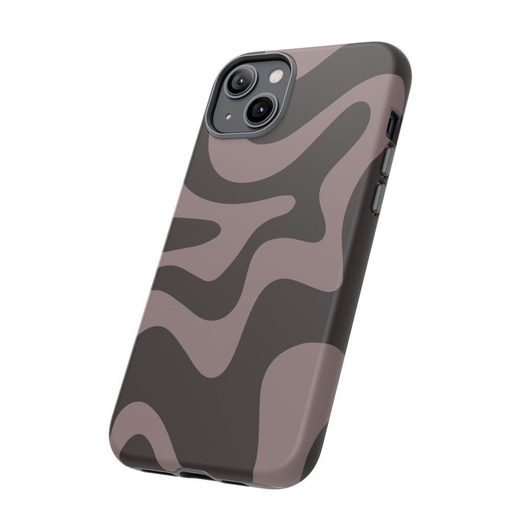Camouflage Swirl iPhone Case — Matte Brown Abstract Camo Protective Cover