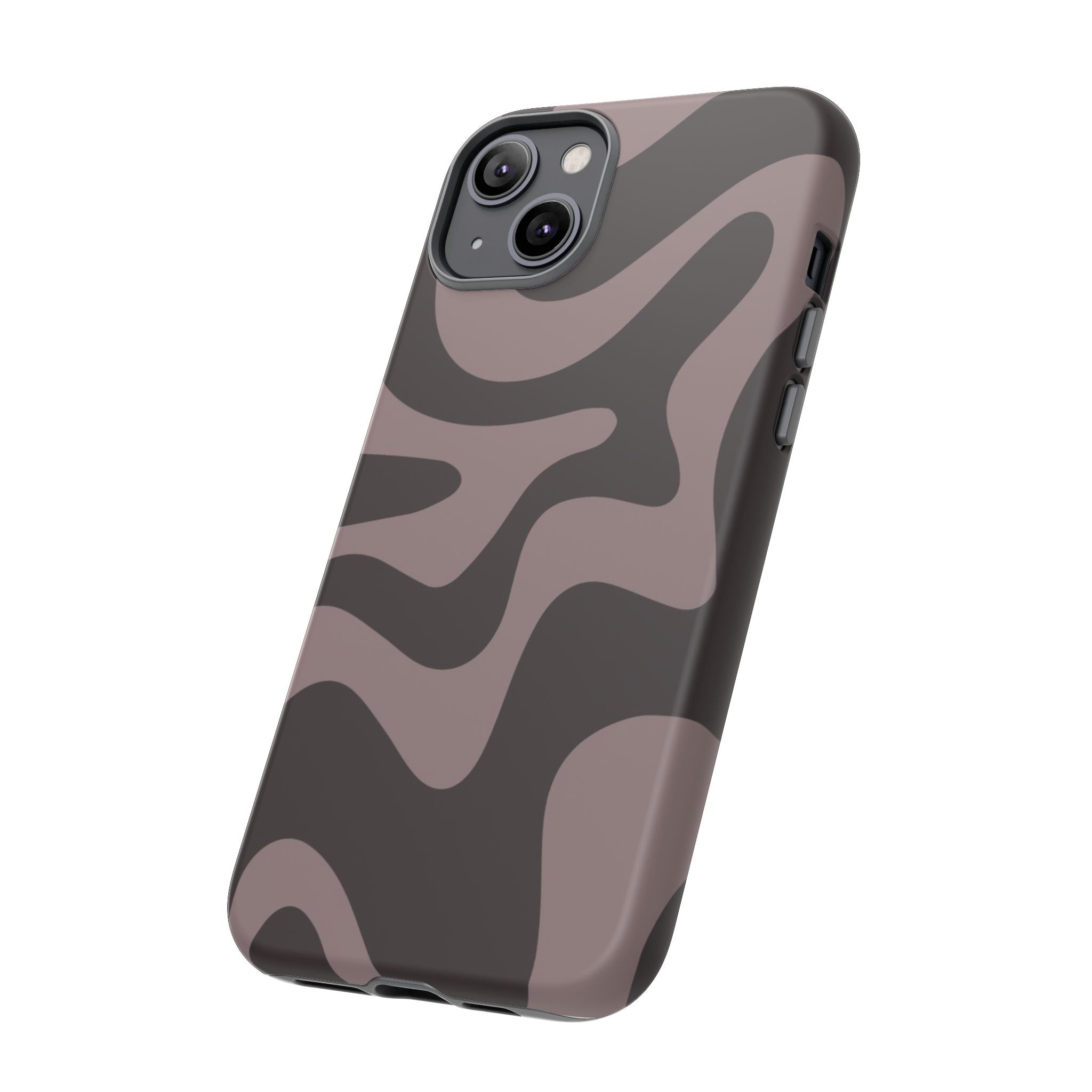 Camouflage Swirl iPhone Case — Matte Brown Abstract Camo Protective Cover